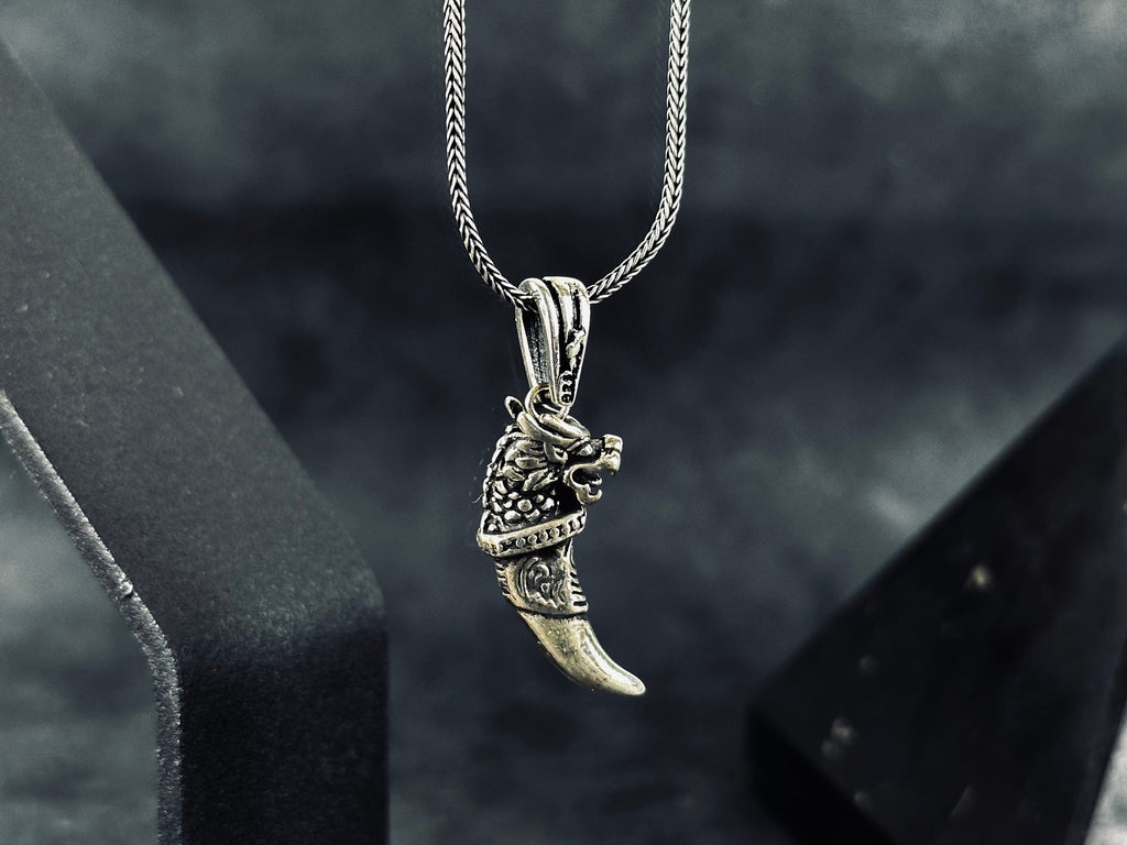Silver Dragon Necklace: Chinese Dragontooth Pendant