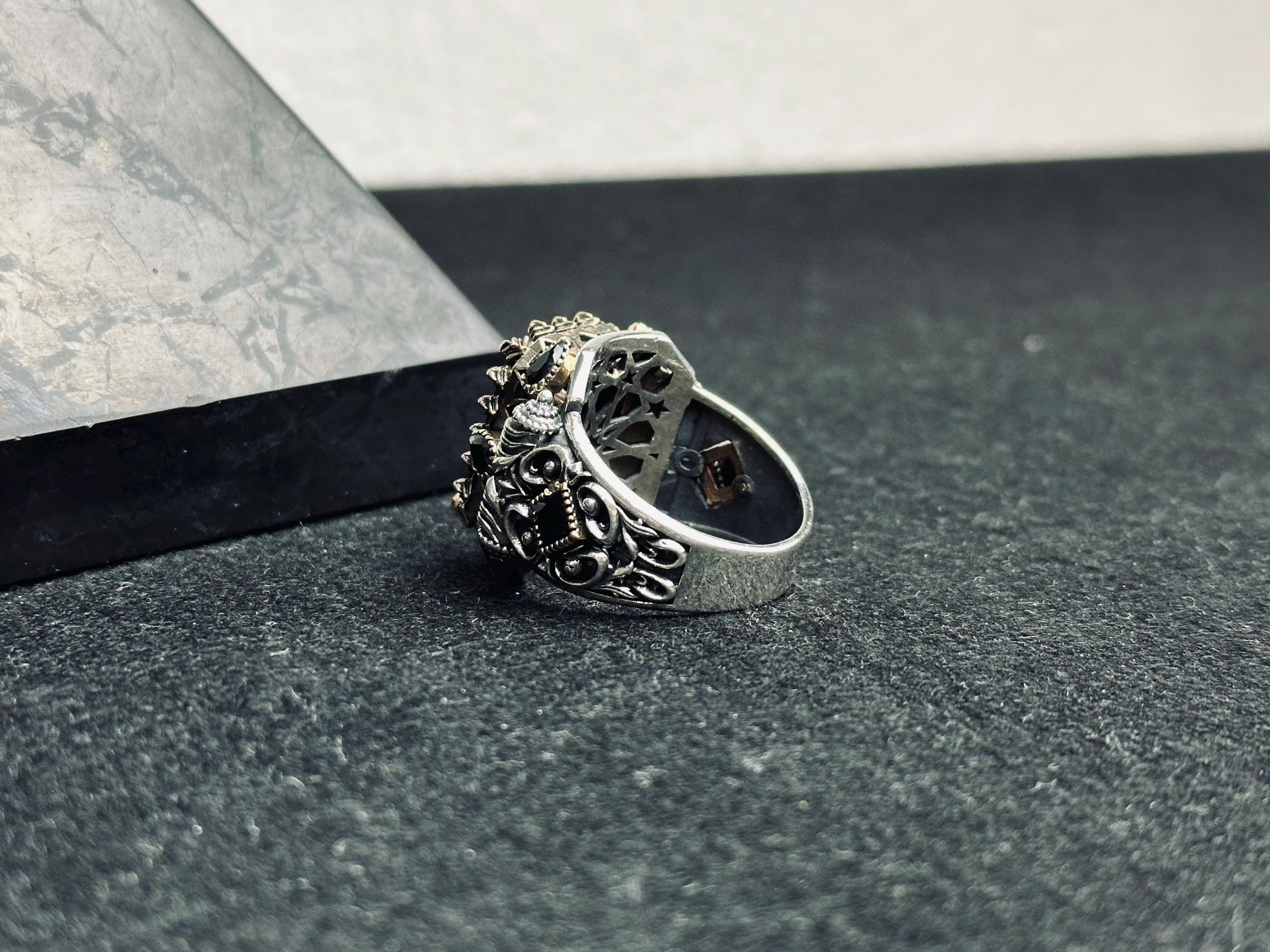 Men's Statement Ring: Black Zircon Square - 925 Sterling Silver