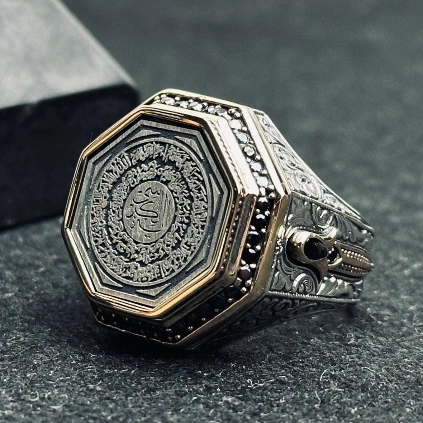 Octagon Dua Ring: Islamic Sterling Silver Jewelry (Handmade Calligraphy)