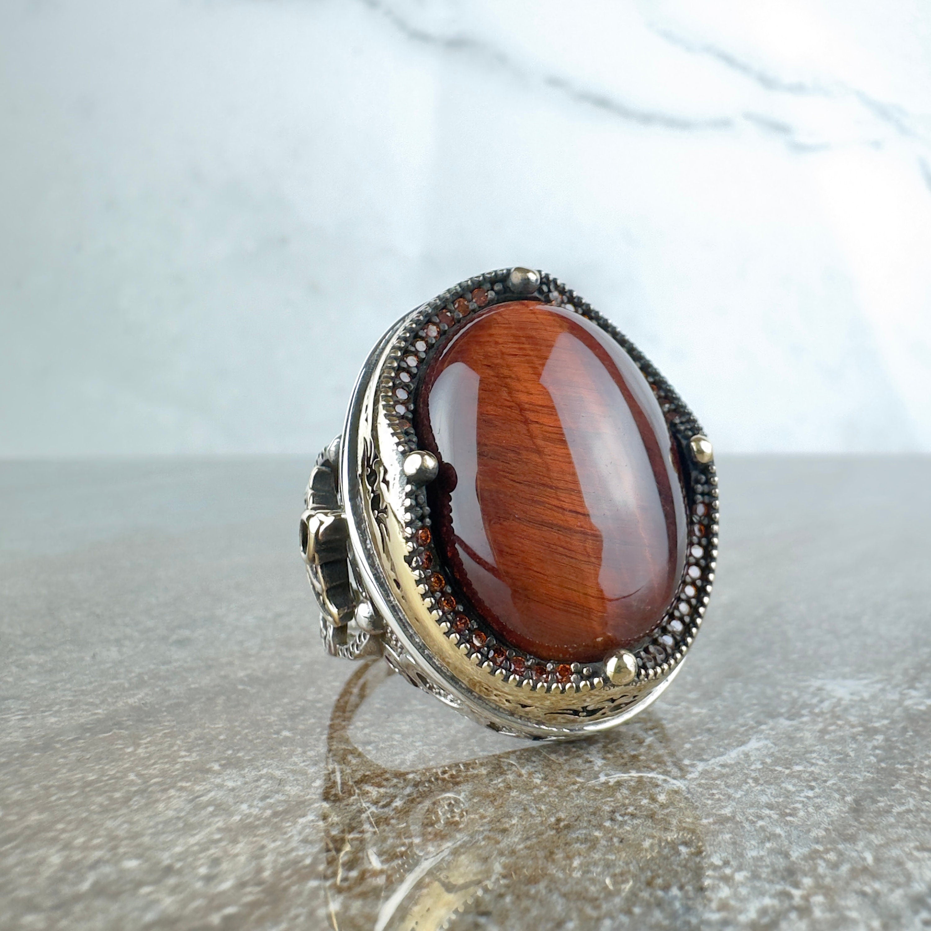 Tiger's Eye Silver Ring - Handmade Sterling Men's Jewelry