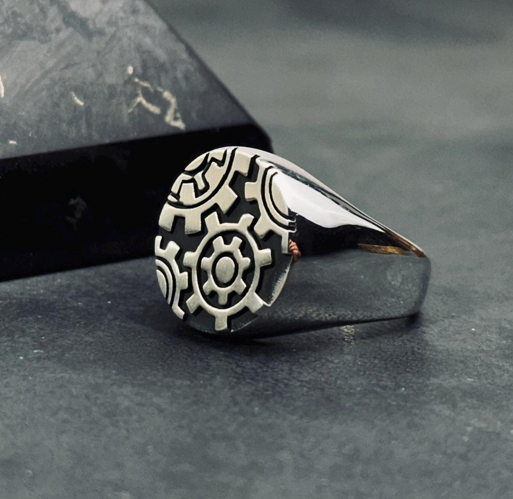 Gearwheel Ring: Men's Sterling Silver Statement (Handmade Sizes)