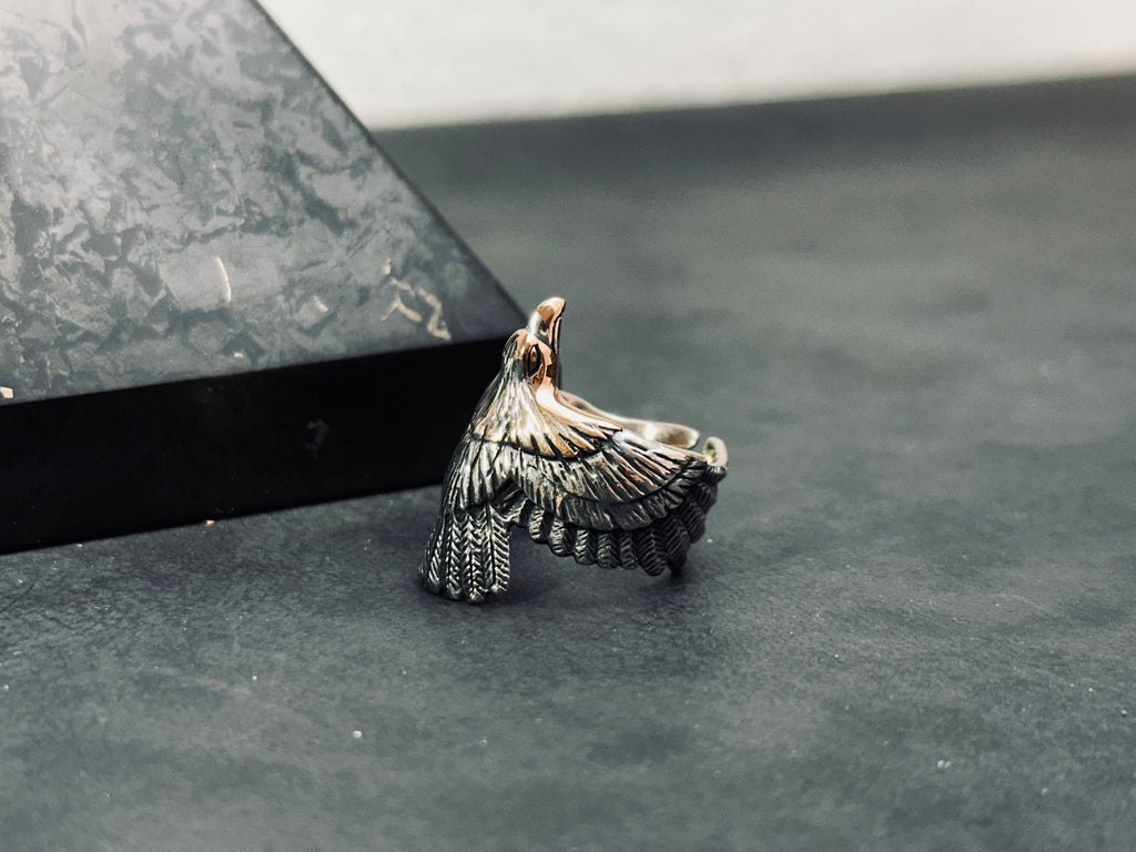 Eagle Silver Ring: Oxidized Sterling, Handmade Minimalist Style