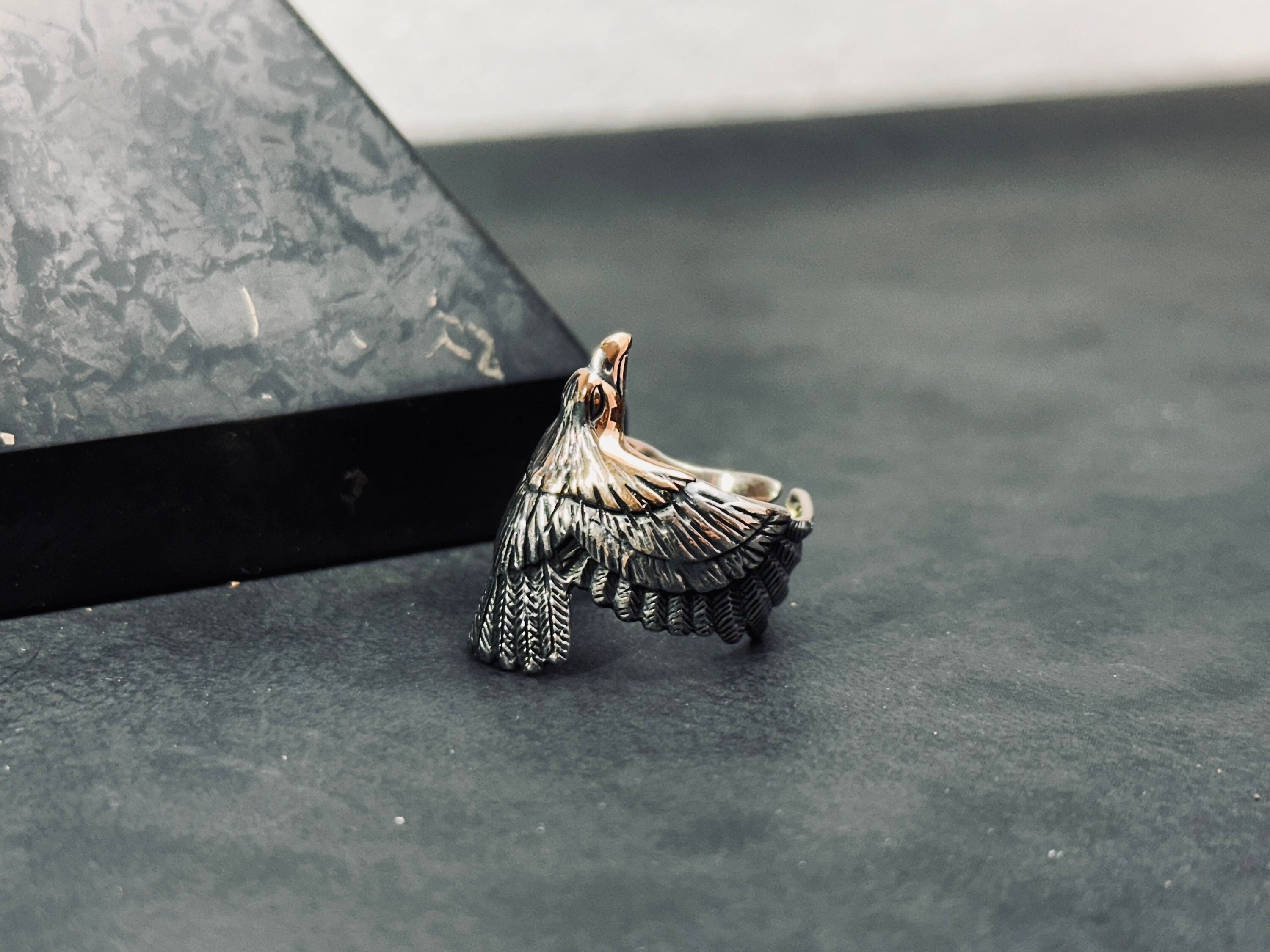 Eagle Silver Ring: Oxidized Sterling, Handmade Minimalist Style