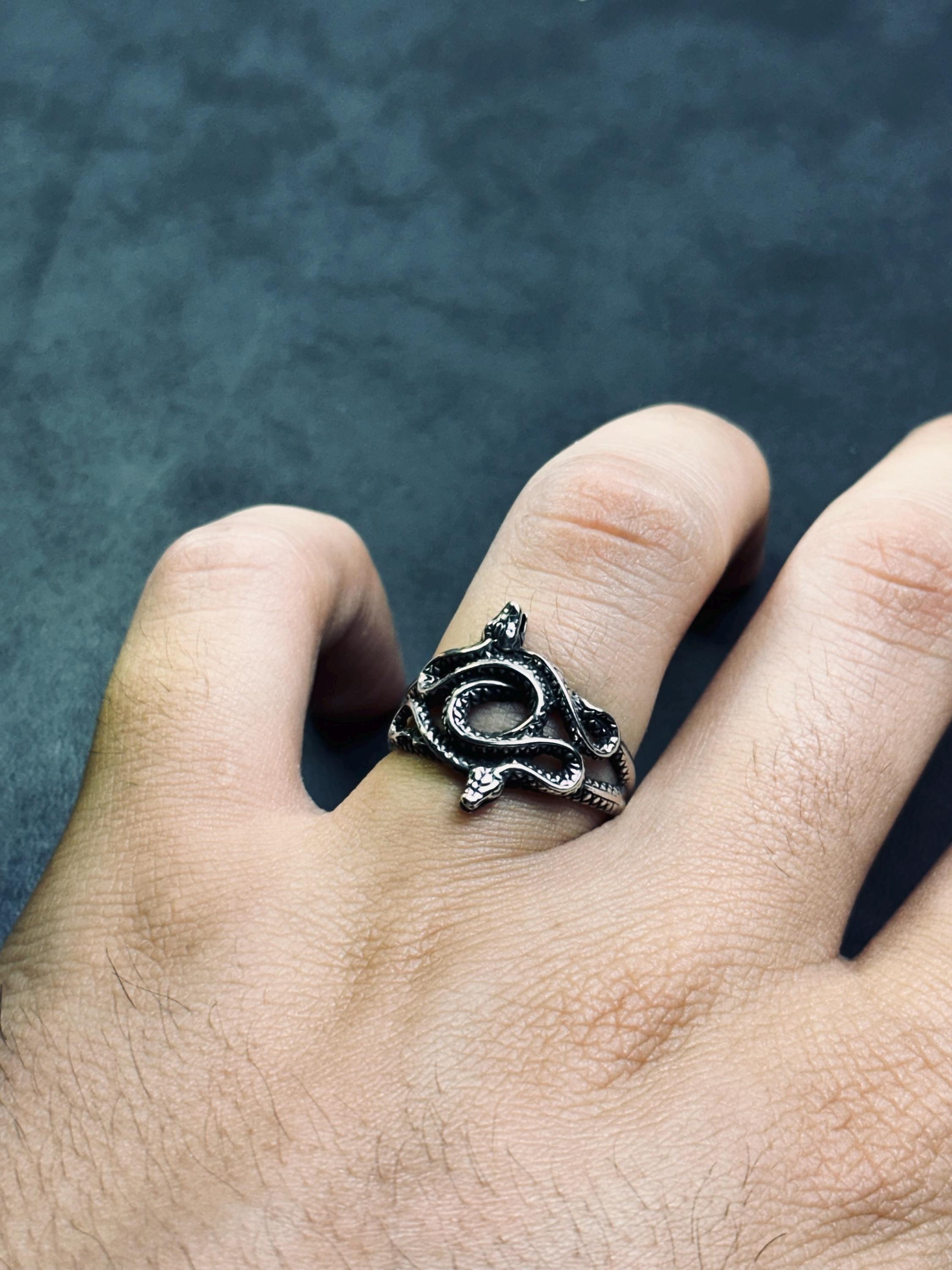 Sterling Silver Snake Ring, Vintage Animal Design (Adjustable Size)
