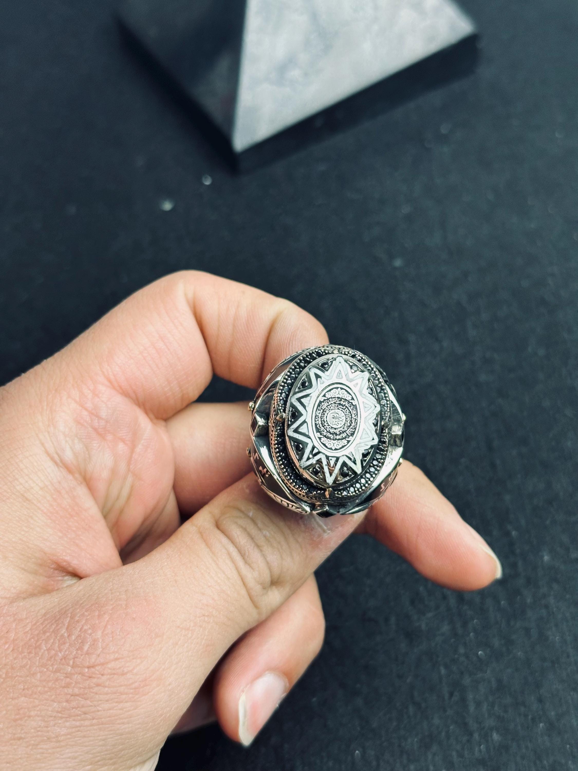 Sterling Silver Seal of Solomon Ring, Ottoman Ethnic Engraved Men Ring, Islamic Symbol Jewelry, Bold Statement Signet Ring, Ramadan Gift