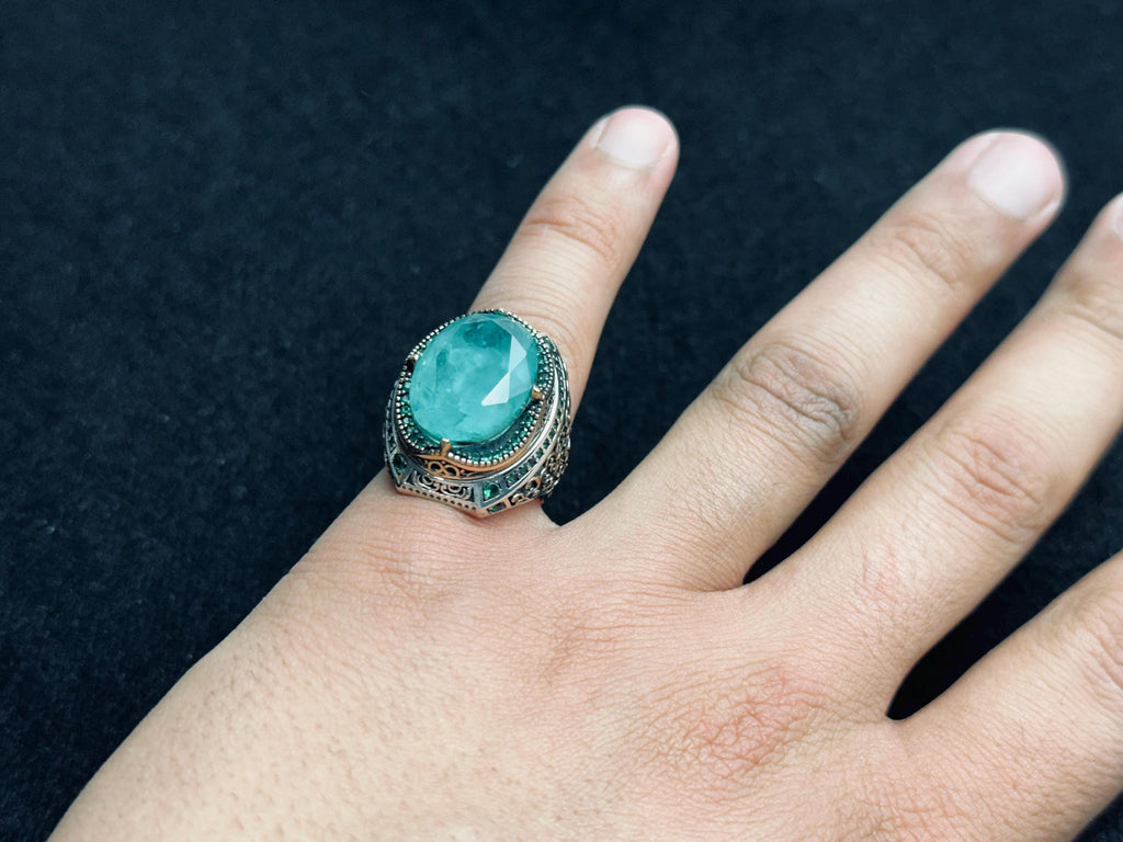 Turkish Aquamarine Ring, Sterling Silver Light Blue (Men's Size)