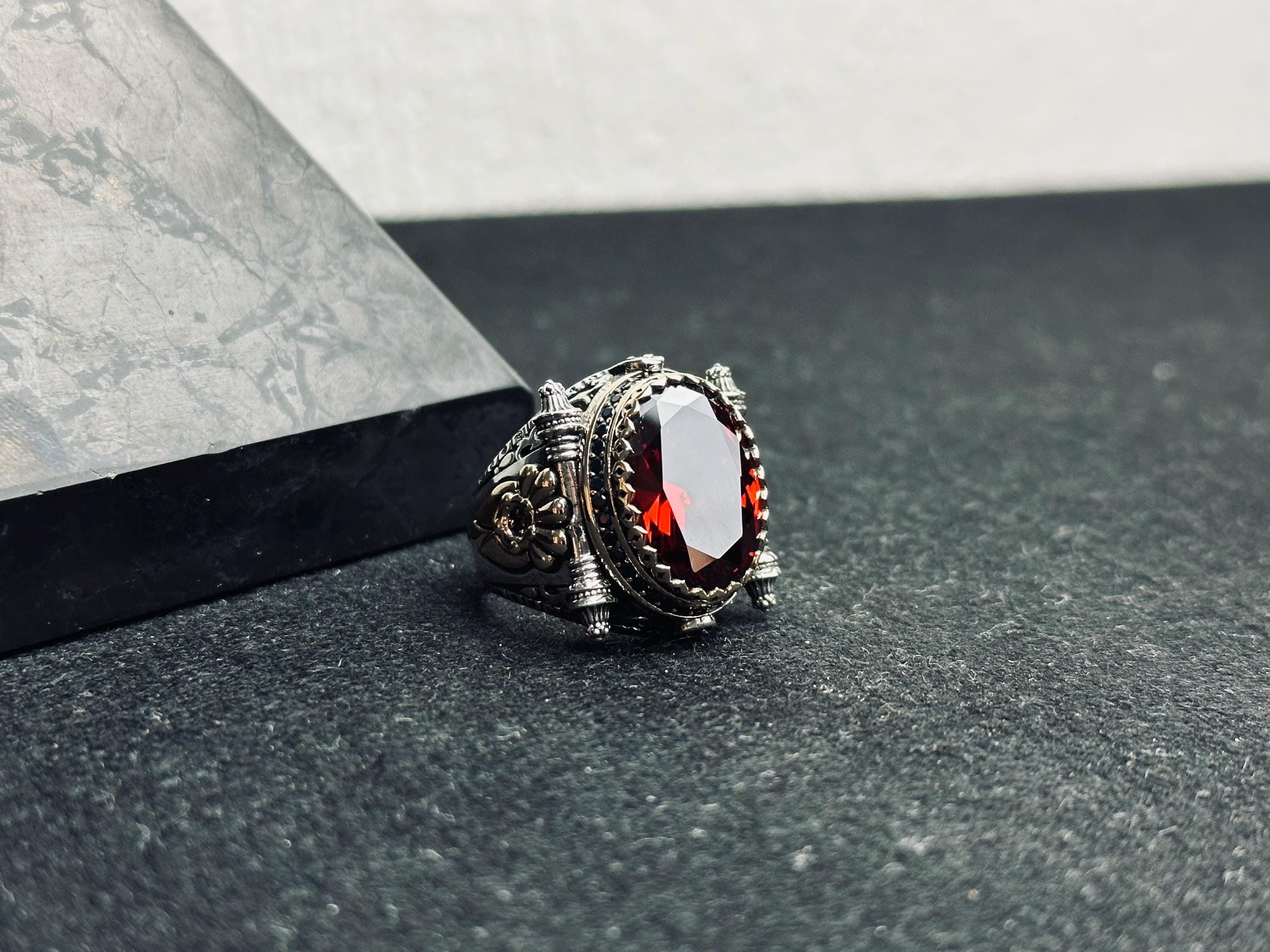 Men's Ruby Ring: Handmade Sterling Silver - Oval Statement Style