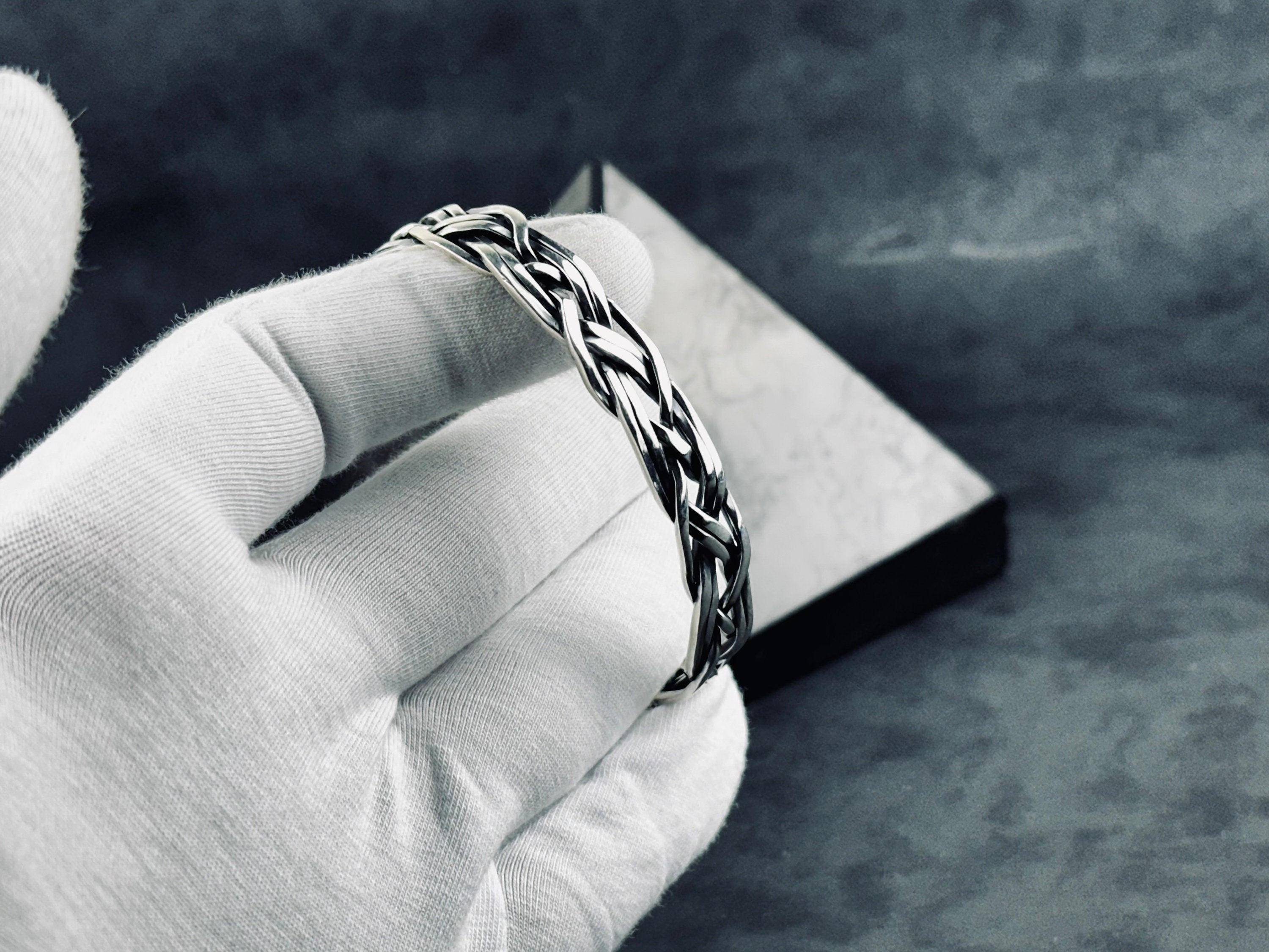 Warrior Style Silver Bracelet, Knitted Sterling (Handmade, Men's)