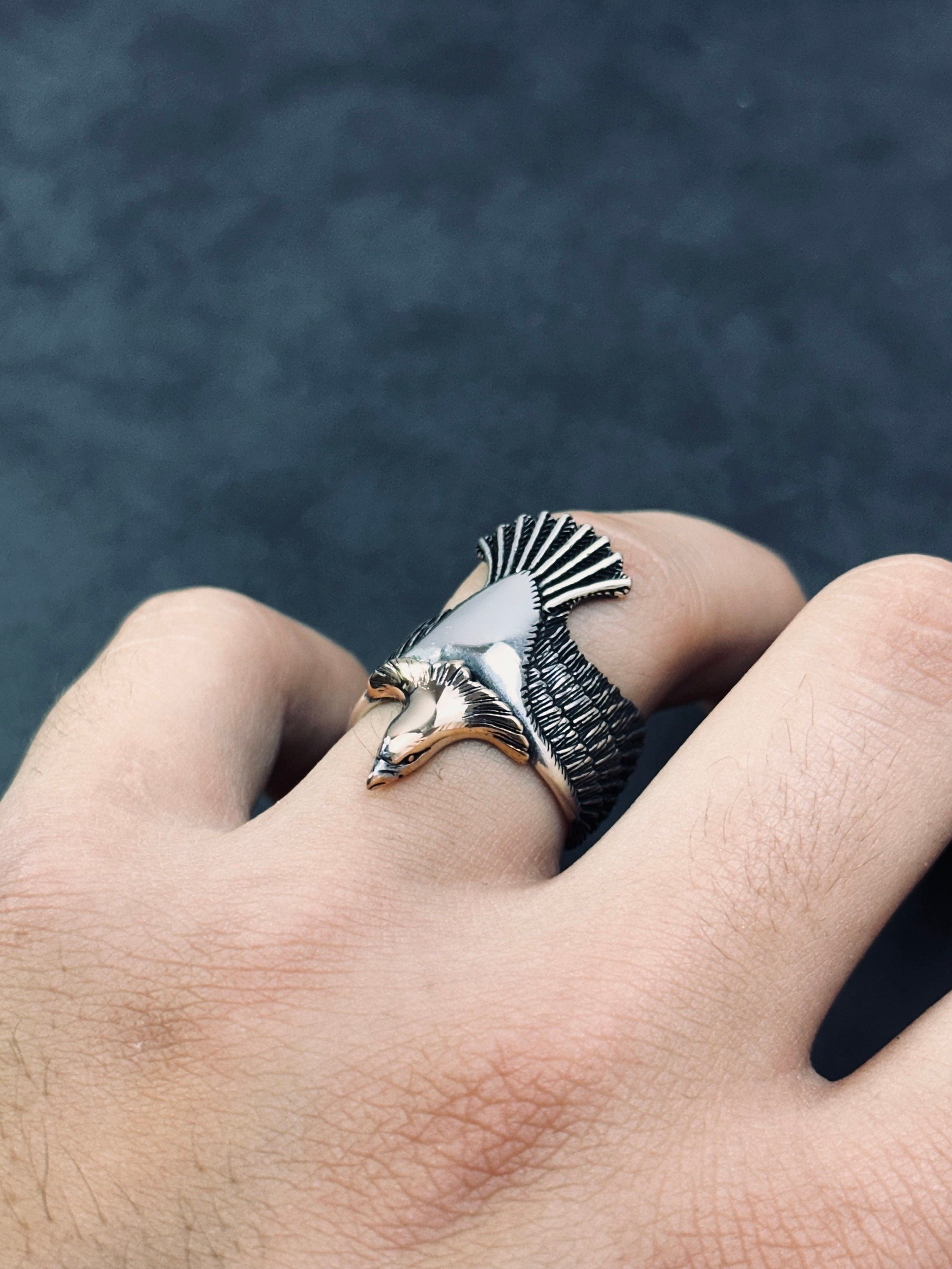 Handmade Sterling Silver Eagle Ring (Oxidized, Size Options)
