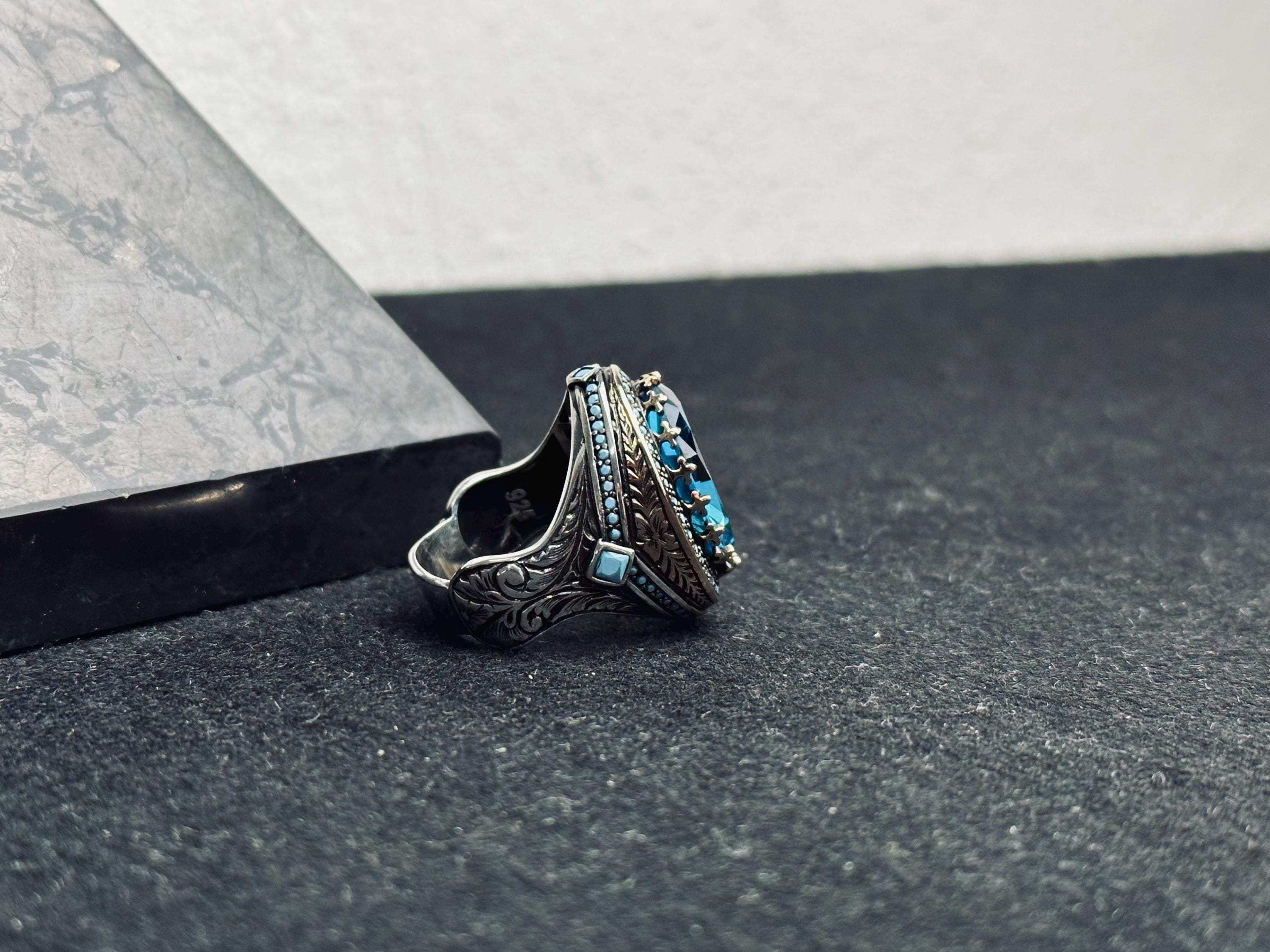 Paraiba Tourmaline Ring: Men's Sterling Silver Statement Jewelry