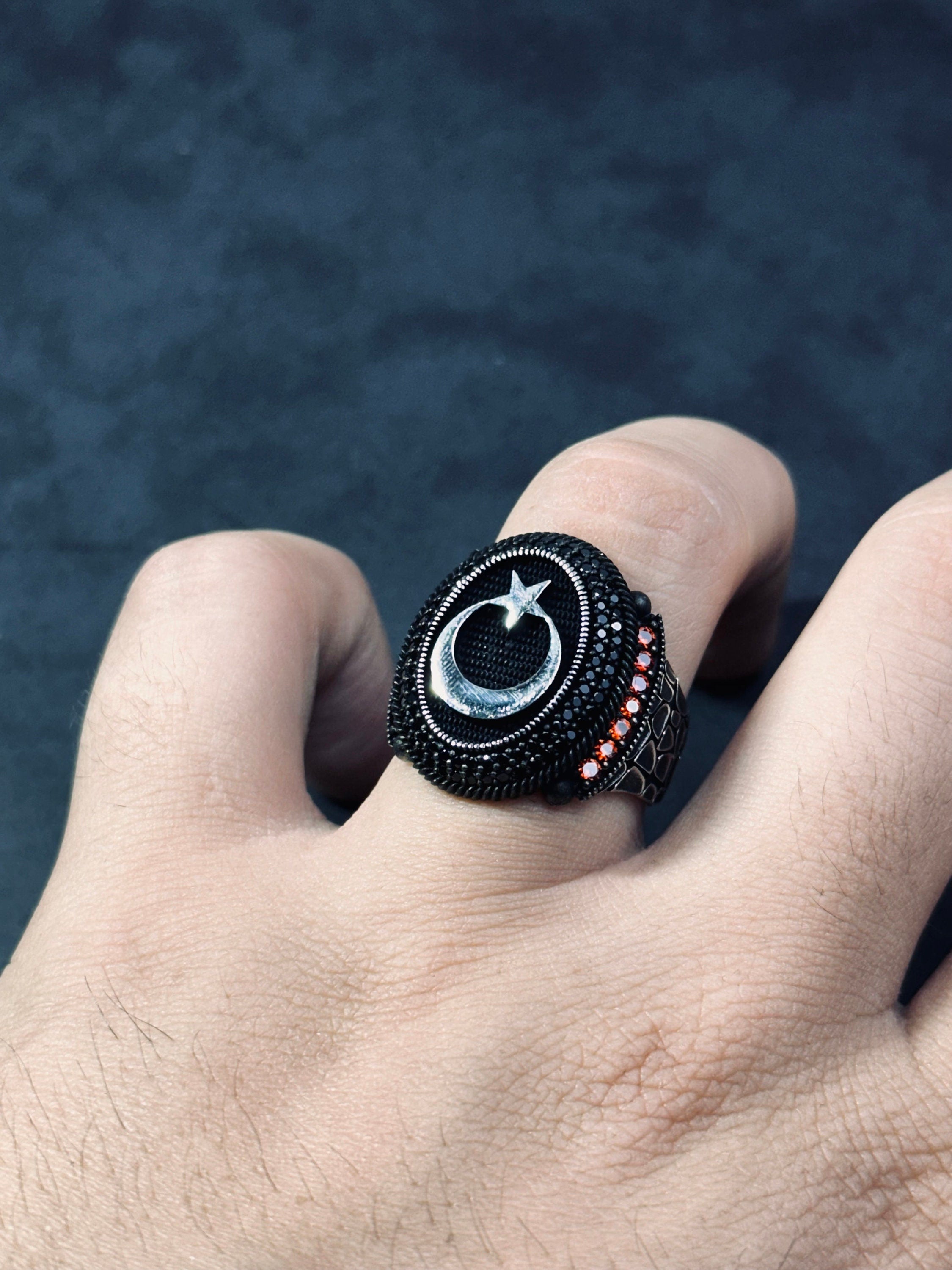 Moon Star Ring: Sterling Silver Jewelry (Handmade with CZ Stone)
