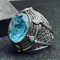 Aquamarine Statement Ring: Handmade Turkish Silver (Men's Size)