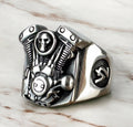 Engine Skull Motorcycle Ring: Handmade Sterling Silver