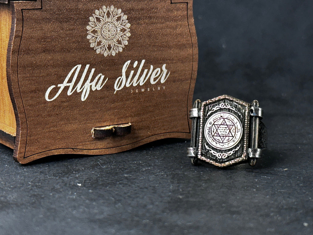 Seal of Solomon Sterling Silver Ring - Spiritual Protection Design