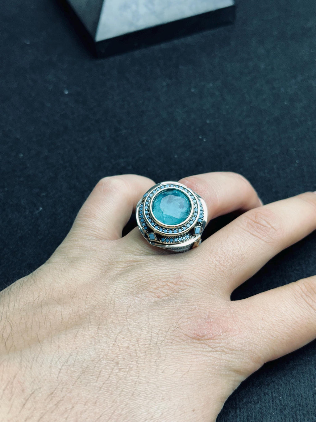 Men's Sterling Silver Ring, Blue Paraiba Tourmaline (Bold Statement)
