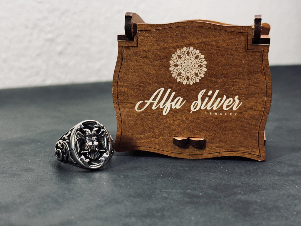Statement Ring: Double Eagle Sterling Silver (Hand Engraved)