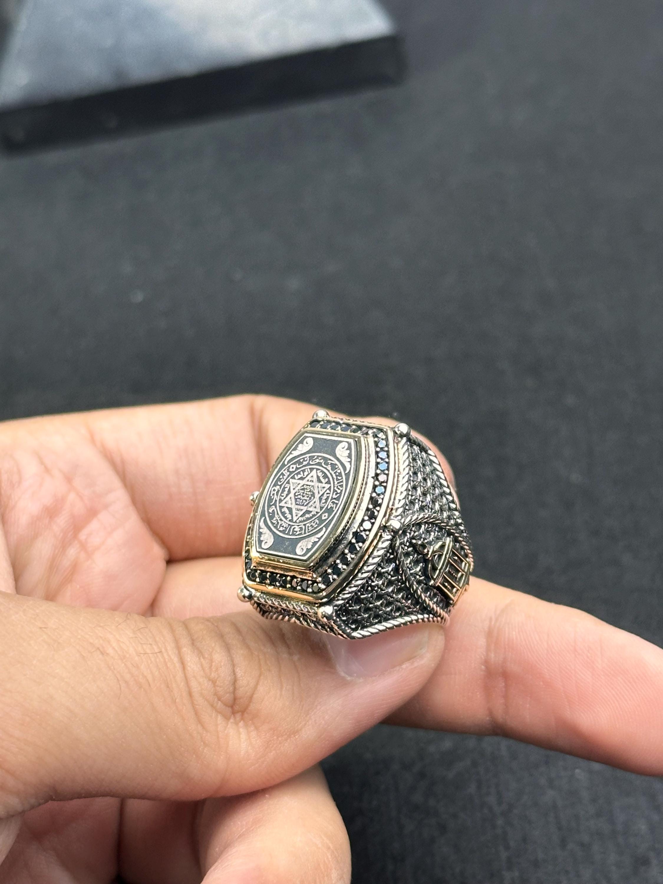 Solomon Seal Ring: Engraved Sterling Silver, Bold Men's Band