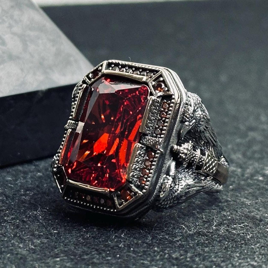 Ruby Men's Ring, Sterling Silver Bold Statement (Handmade, Size Options)