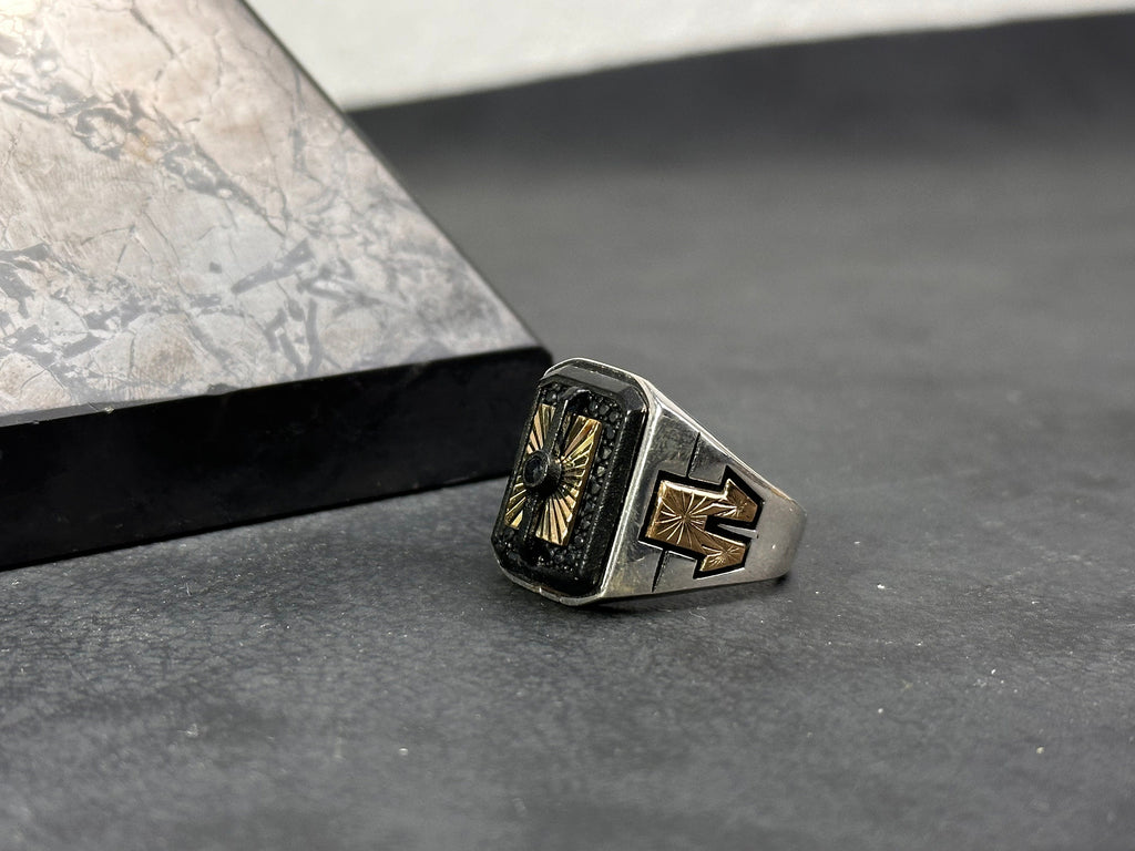 Sunrise Sterling Silver Ring: Square Statement Design (Handmade for Men)