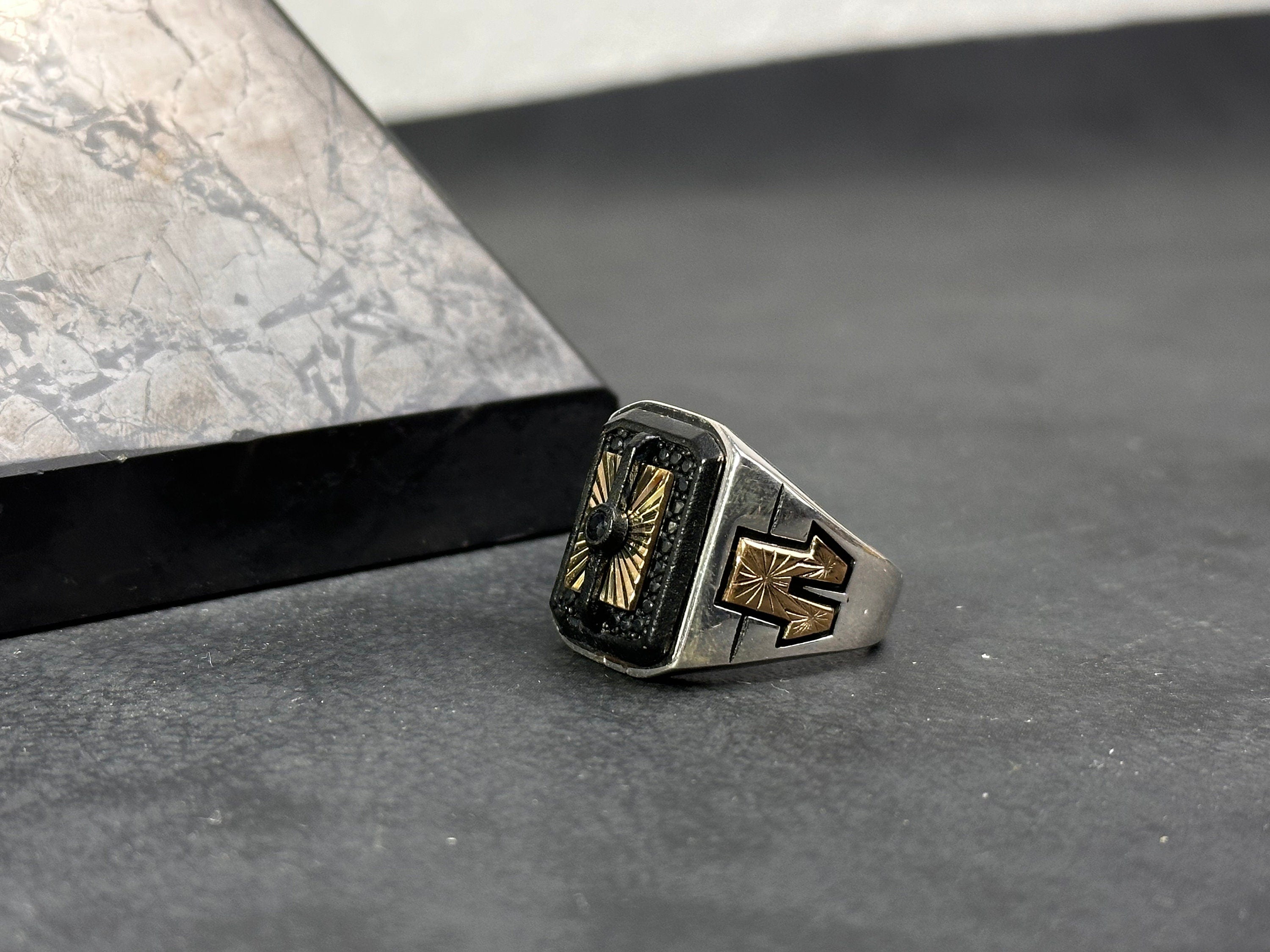 Sunrise Sterling Silver Ring: Square Statement Design (Handmade for Men)