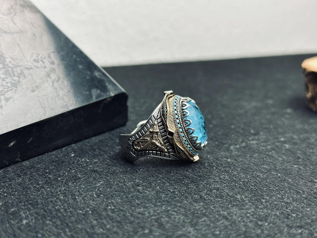 Aquamarine Oval Ring - Handmade Sterling Silver, Turkish Design