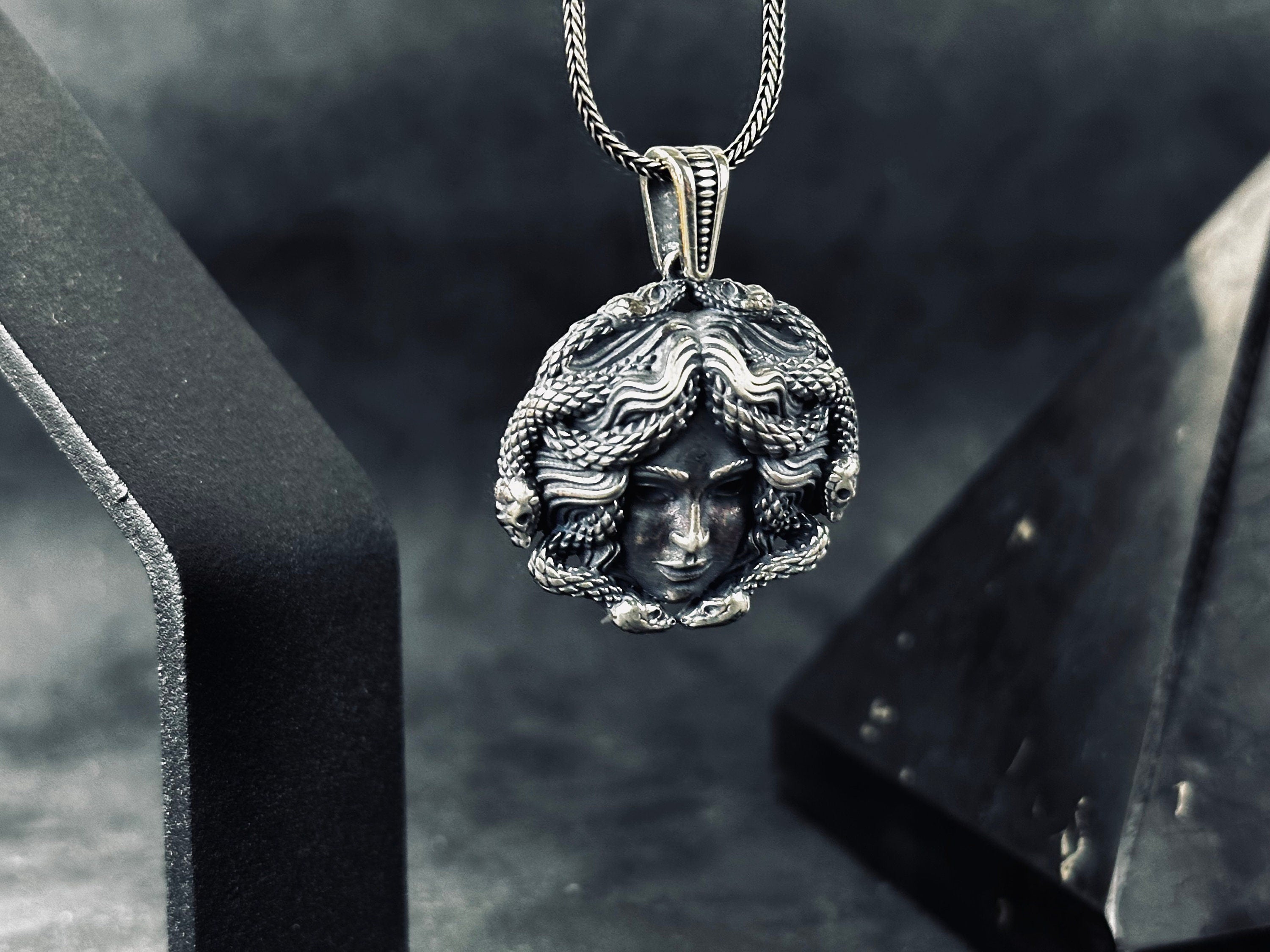 Medusa Head Silver Necklace - Unique Handcrafted Pendant