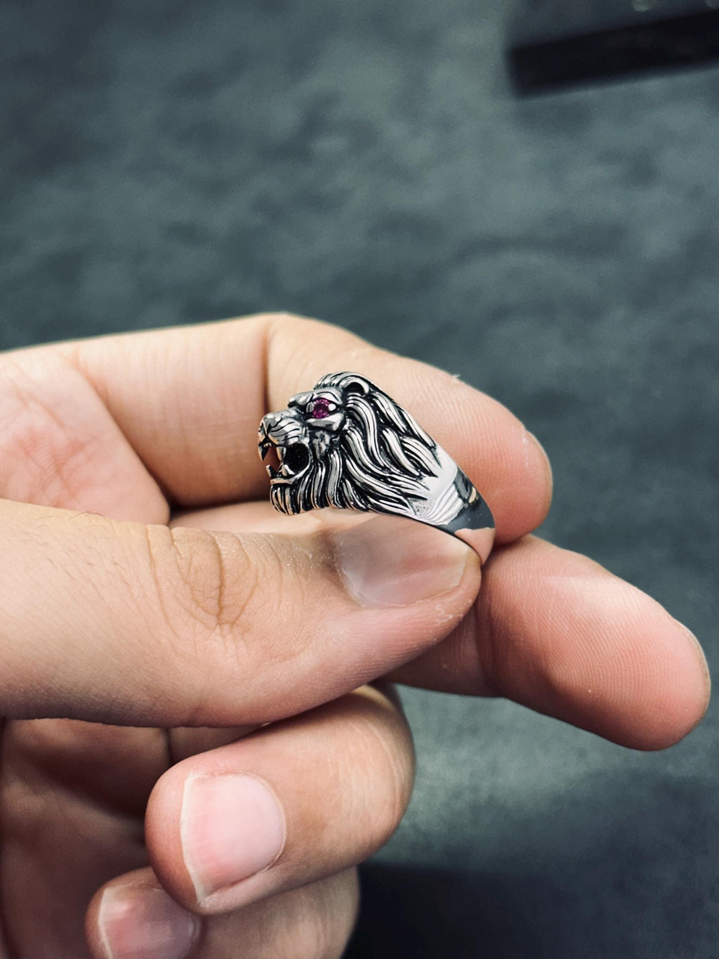 Sterling Silver Lion Head Ring: Handmade Men's Statement Jewelry