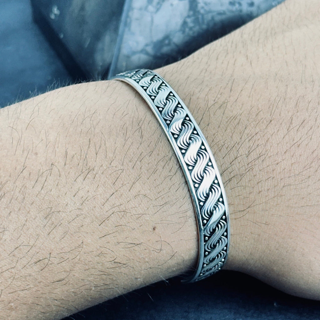 Sterling Silver Hand Cuff: Wave Knit Design - Adjustable Unisex
