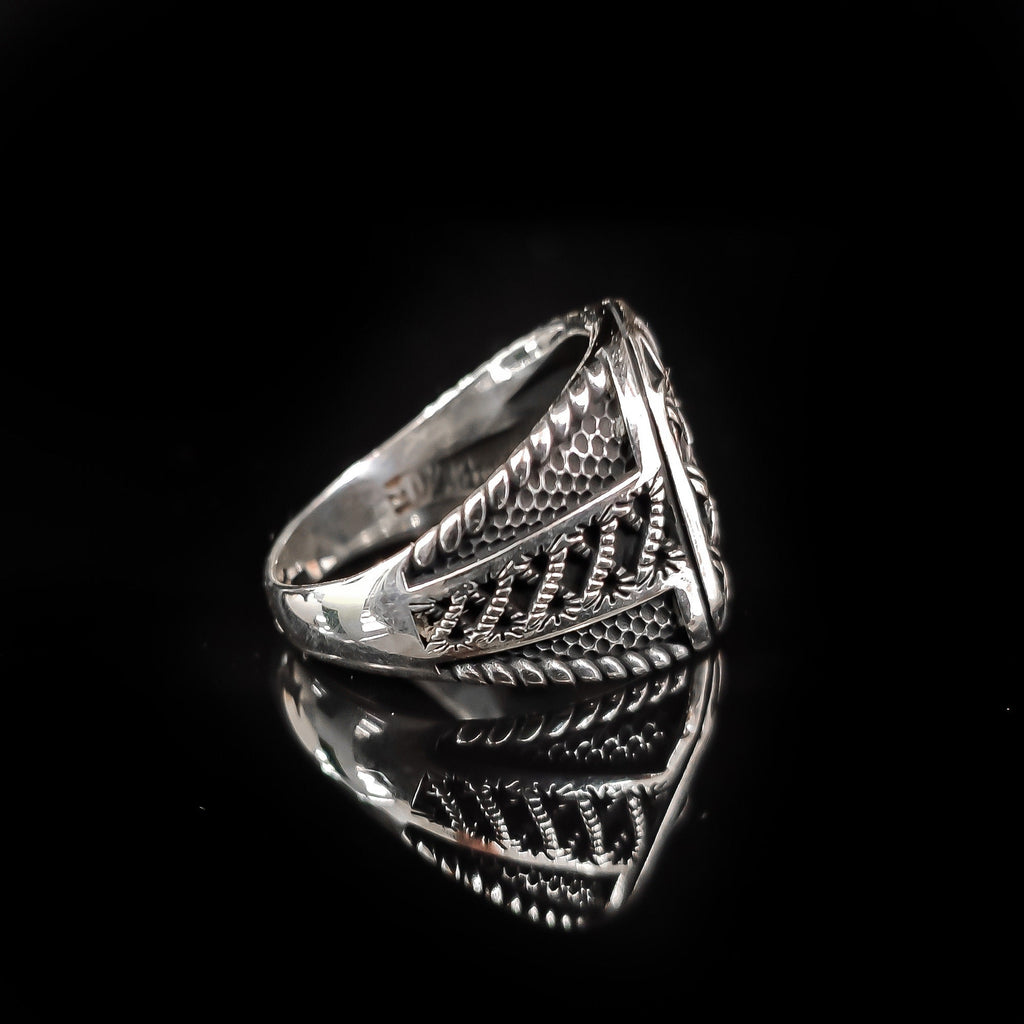 Sterling Silver Ring: Wicker Engraved Design - Handmade Men's Band