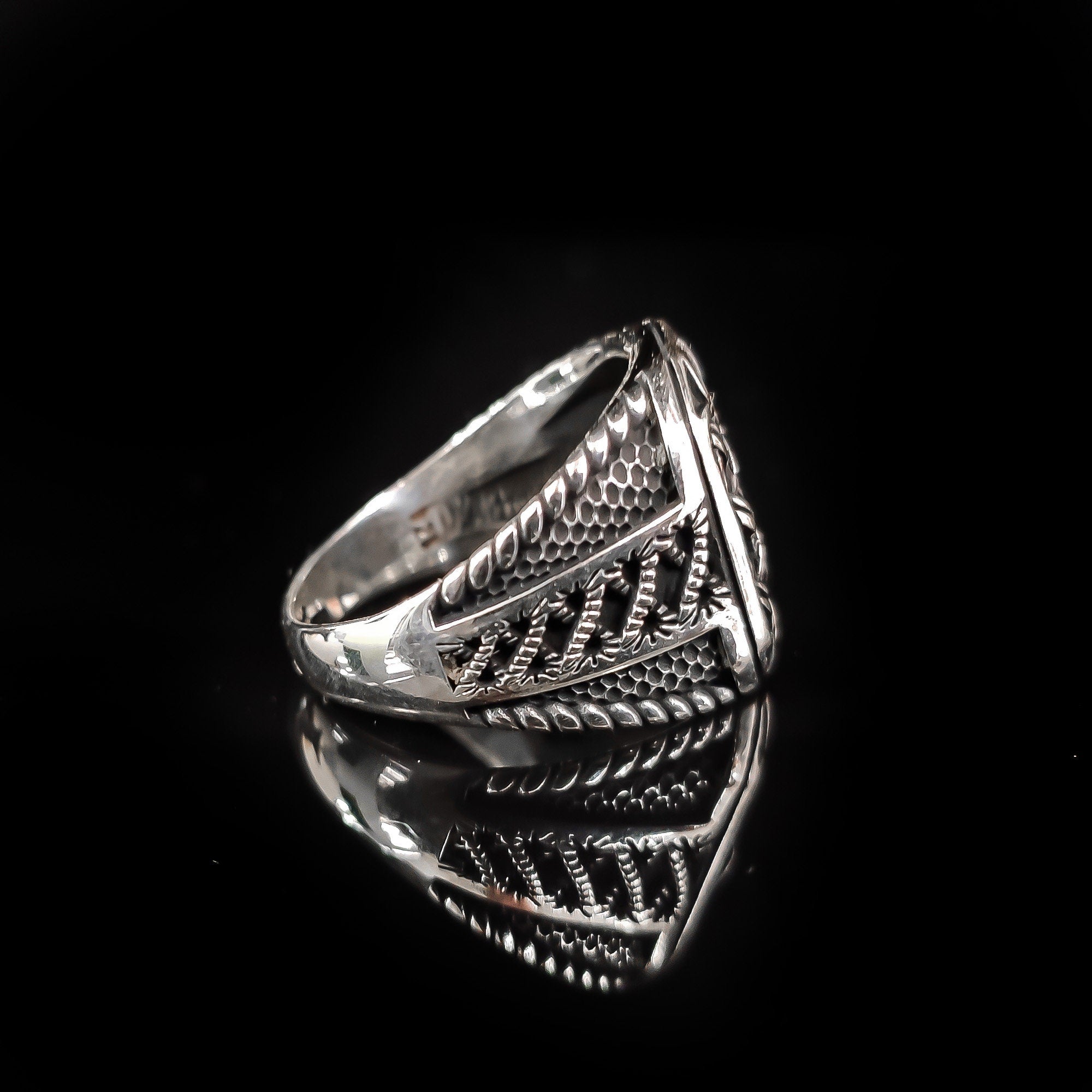 Sterling Silver Ring: Wicker Engraved Design - Handmade Men's Band