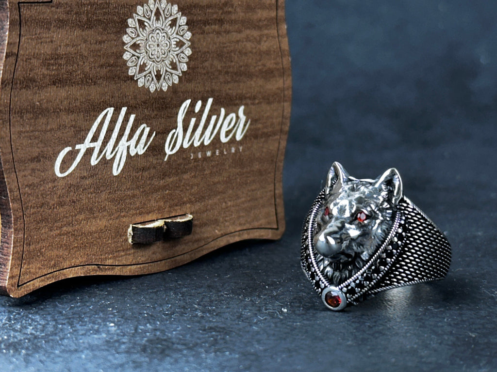 Sterling Silver Wolf Ring: Handmade Men's Statement Jewelry