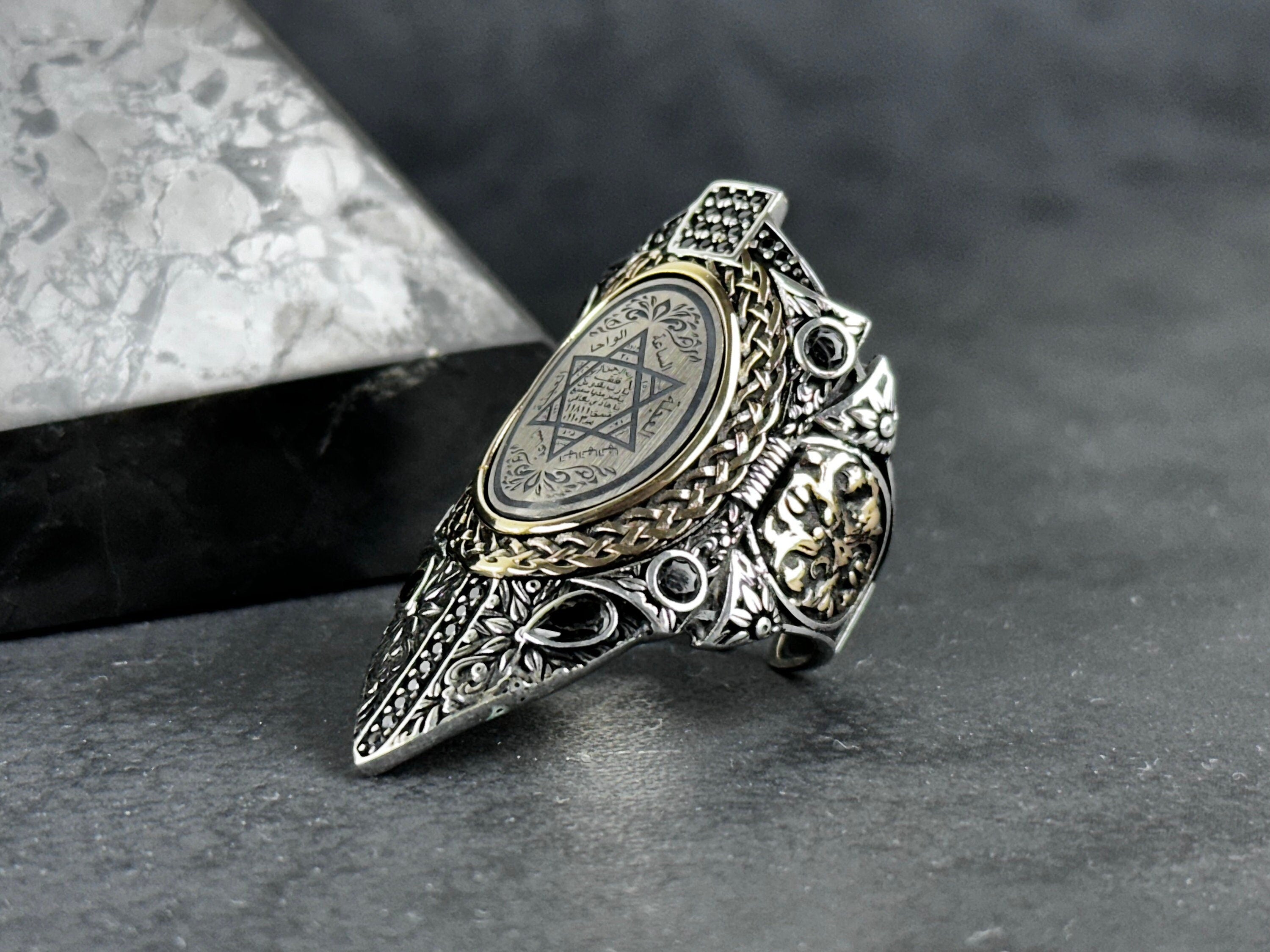 Sterling Silver Solomon's Seal Ring - Adjustable Zihgir Statement