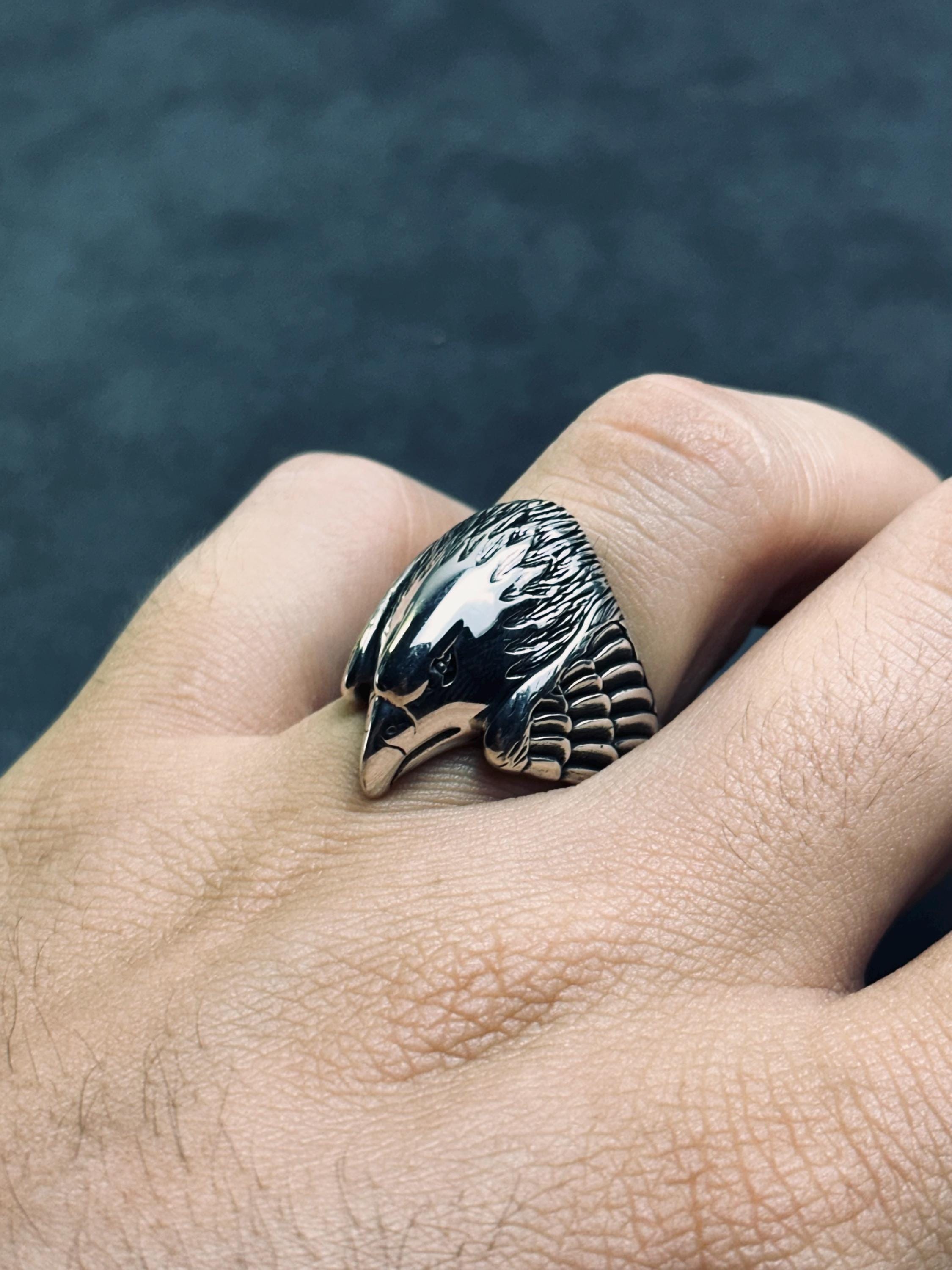 Raven Signet Ring: Sterling Silver Handmade - Engraved Bird Design