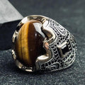 Men's Statement Ring: Tiger Eye Gemstone - Oxidized 925 Silver