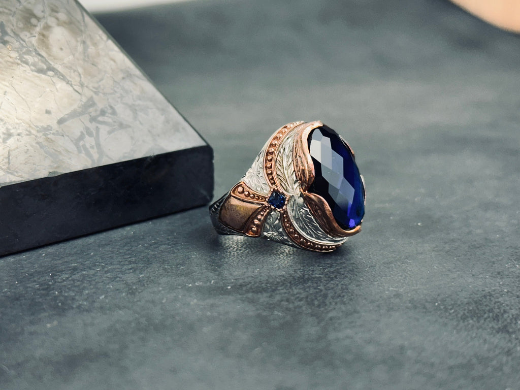 Sterling Silver Ring: Royal Blue Zirconium Stone (Handcrafted)