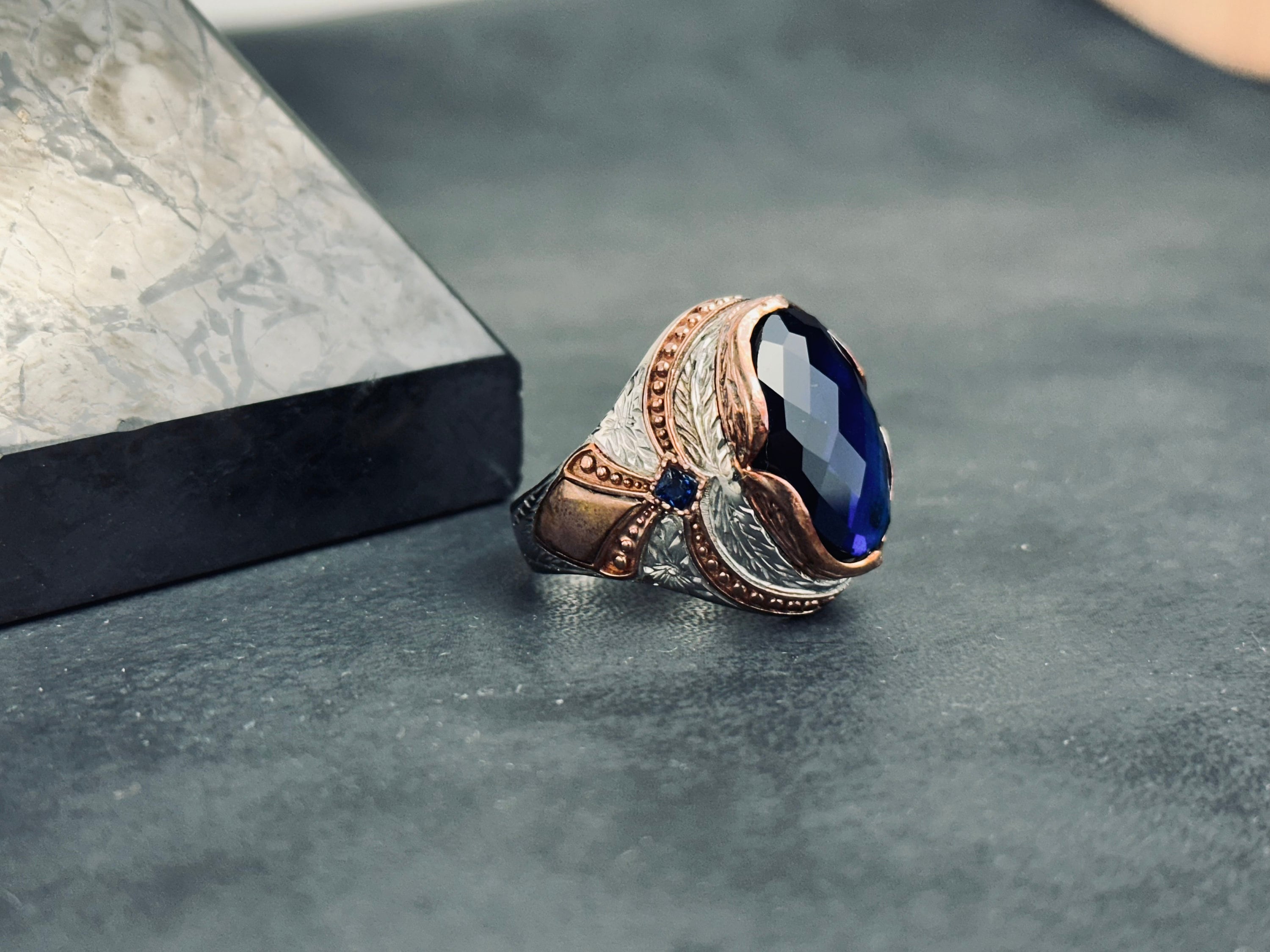Sterling Silver Ring: Royal Blue Zirconium Stone (Handcrafted)