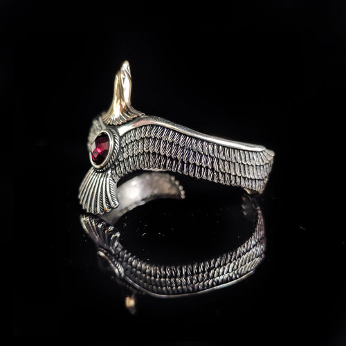 Eagle Bracelet: Red Zircon Sterling Silver Cuff (Handmade)