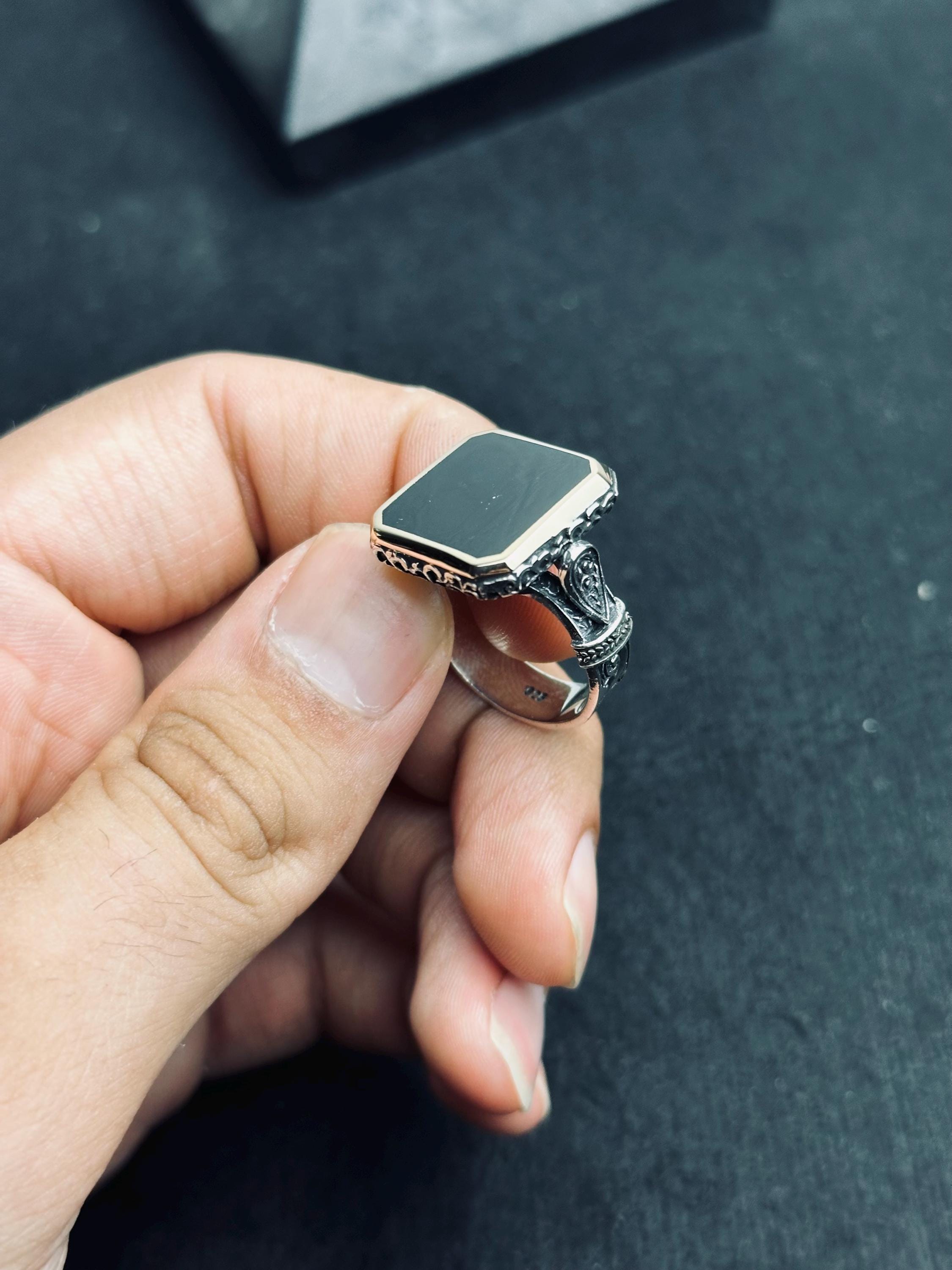 Handmade Silver Ring: Square Onyx Stone Statement (Unisex Size)