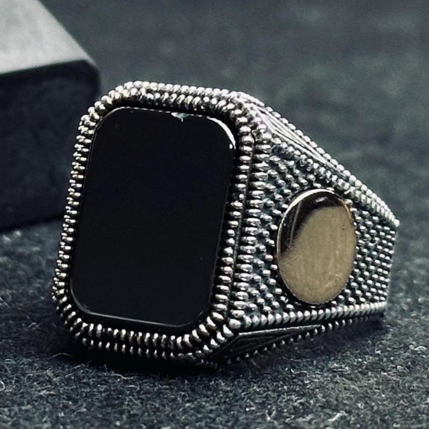 Black Onyx Signet Ring - Oxidized Sterling Silver Men's Pinky