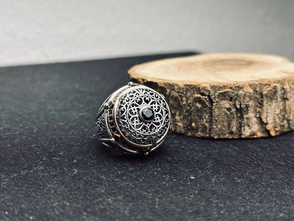 Oval Blue Zircon Ring: Handmade Silver, Turkish Vintage Style