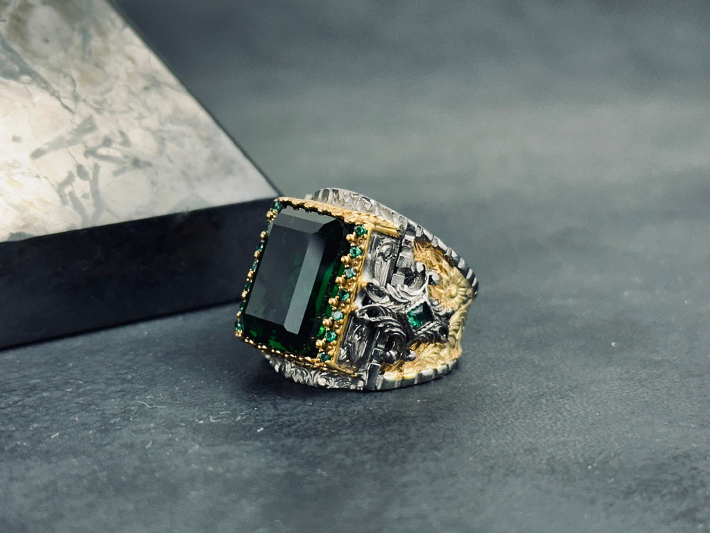 Green Zirconium Cross Ring - Sterling Silver Religious Jewelry