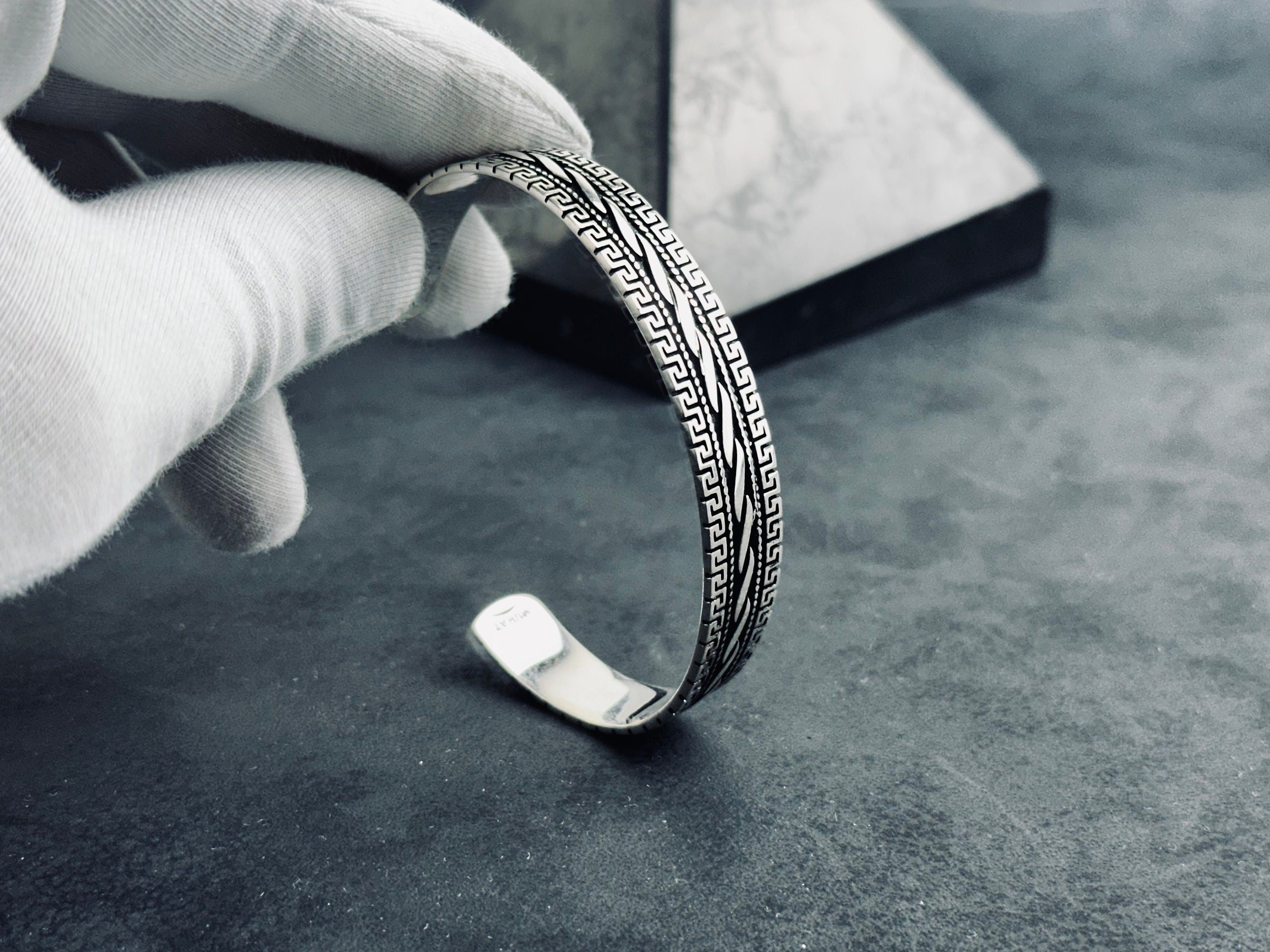 Greek Sterling Silver Cuff Bracelet, Handmade Adjustable (Unisex)