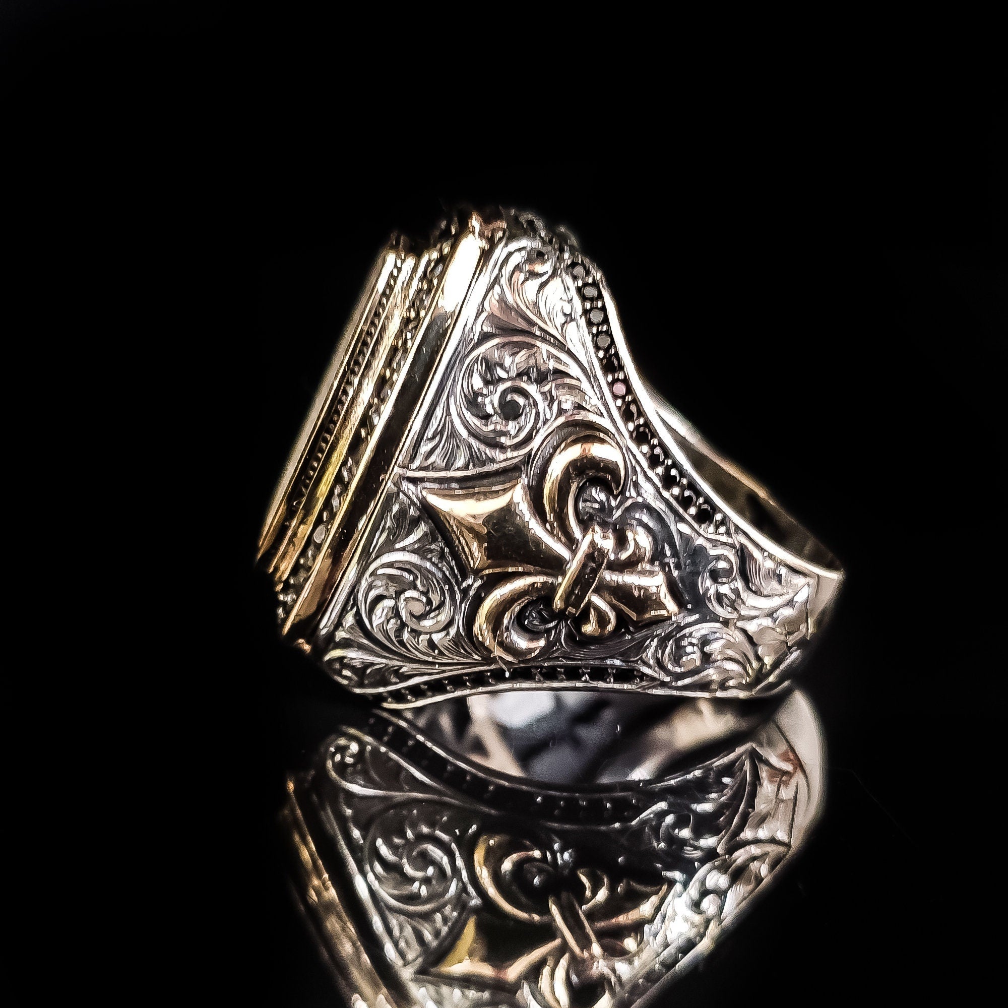 Sterling Silver Ring: Solomon Seal Vintage Design (Handmade, Size Adjustable)