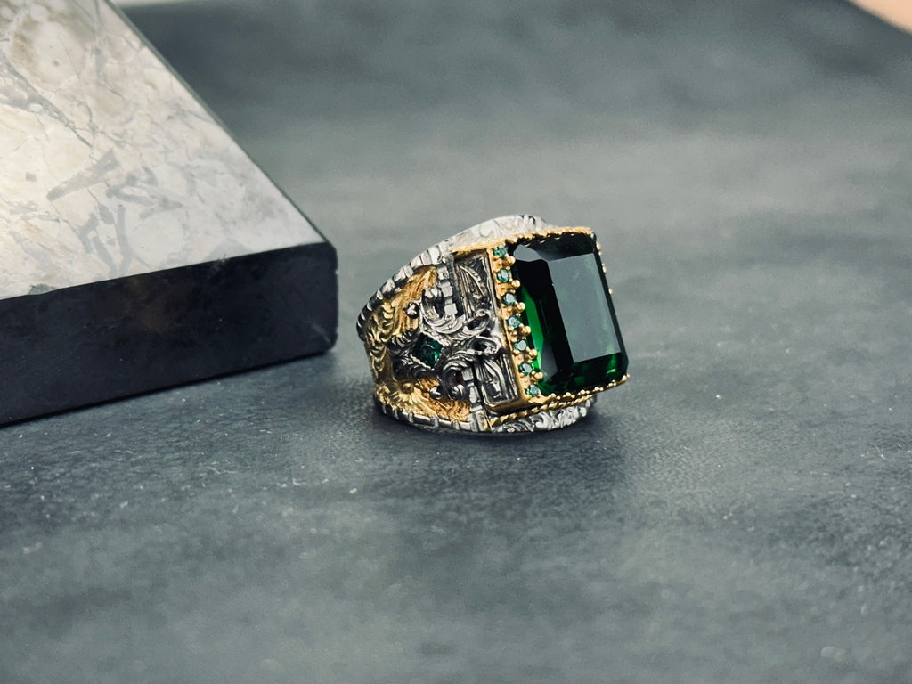 Green Zirconium Cross Ring - Sterling Silver Religious Jewelry
