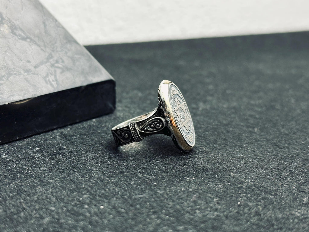 Solomon Seal Sterling Silver Ring, Minimal Oval Statement (Handmade)