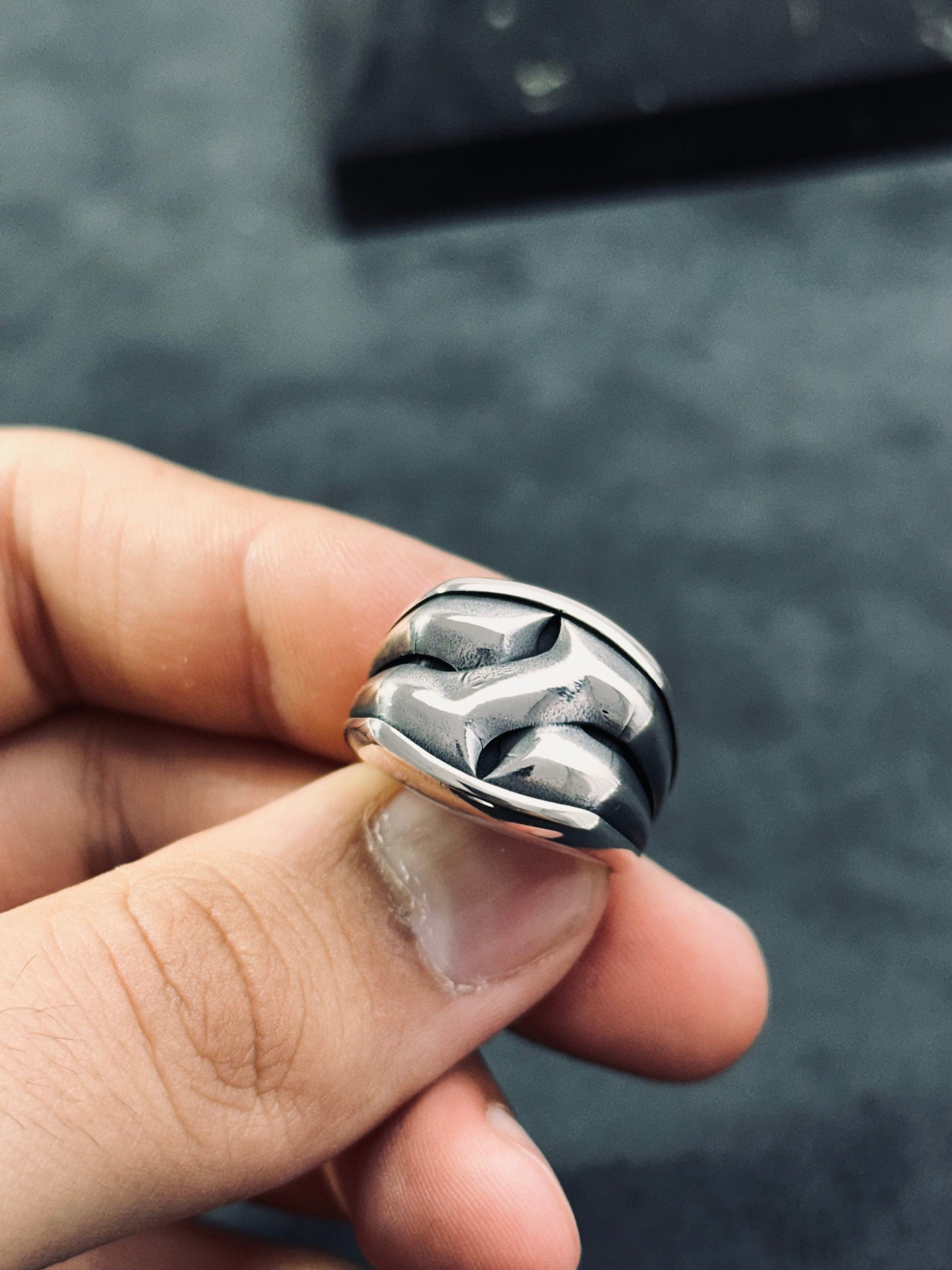 Sterling Silver Ring: Tree Bark Design - Handmade Men's Band