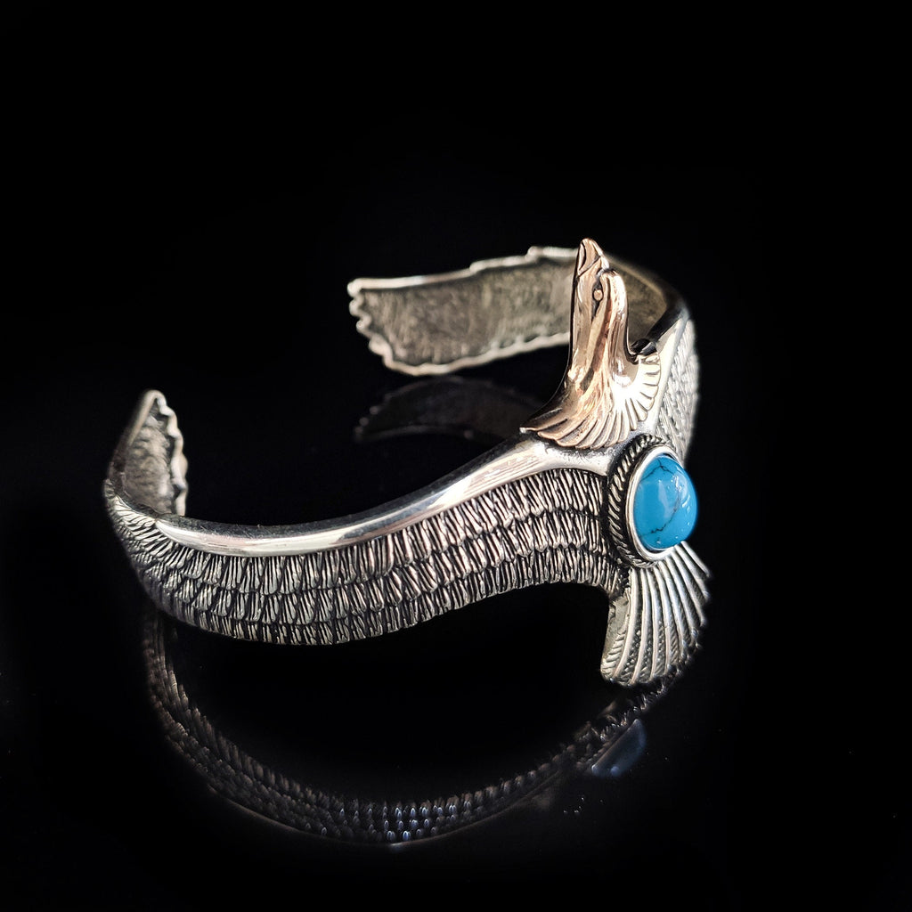 Sterling Silver Eagle Cuff Bracelet: Turquoise Stone, Handmade