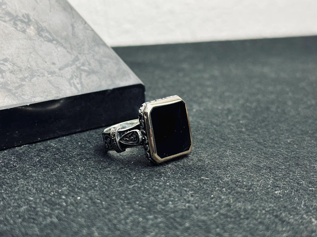 Handmade Silver Ring: Square Onyx Stone Statement (Unisex Size)