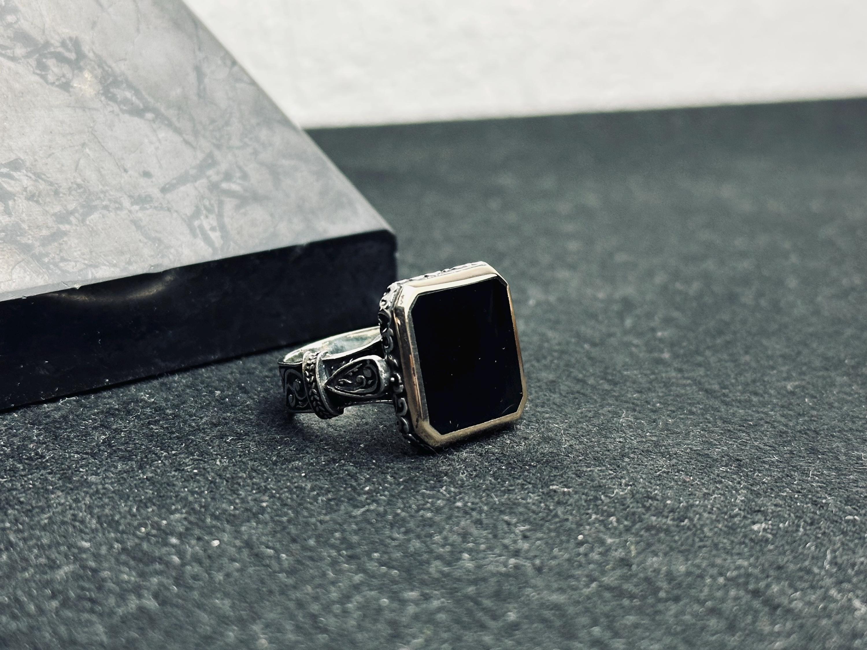 Handmade Silver Ring: Square Onyx Stone Statement (Unisex Size)