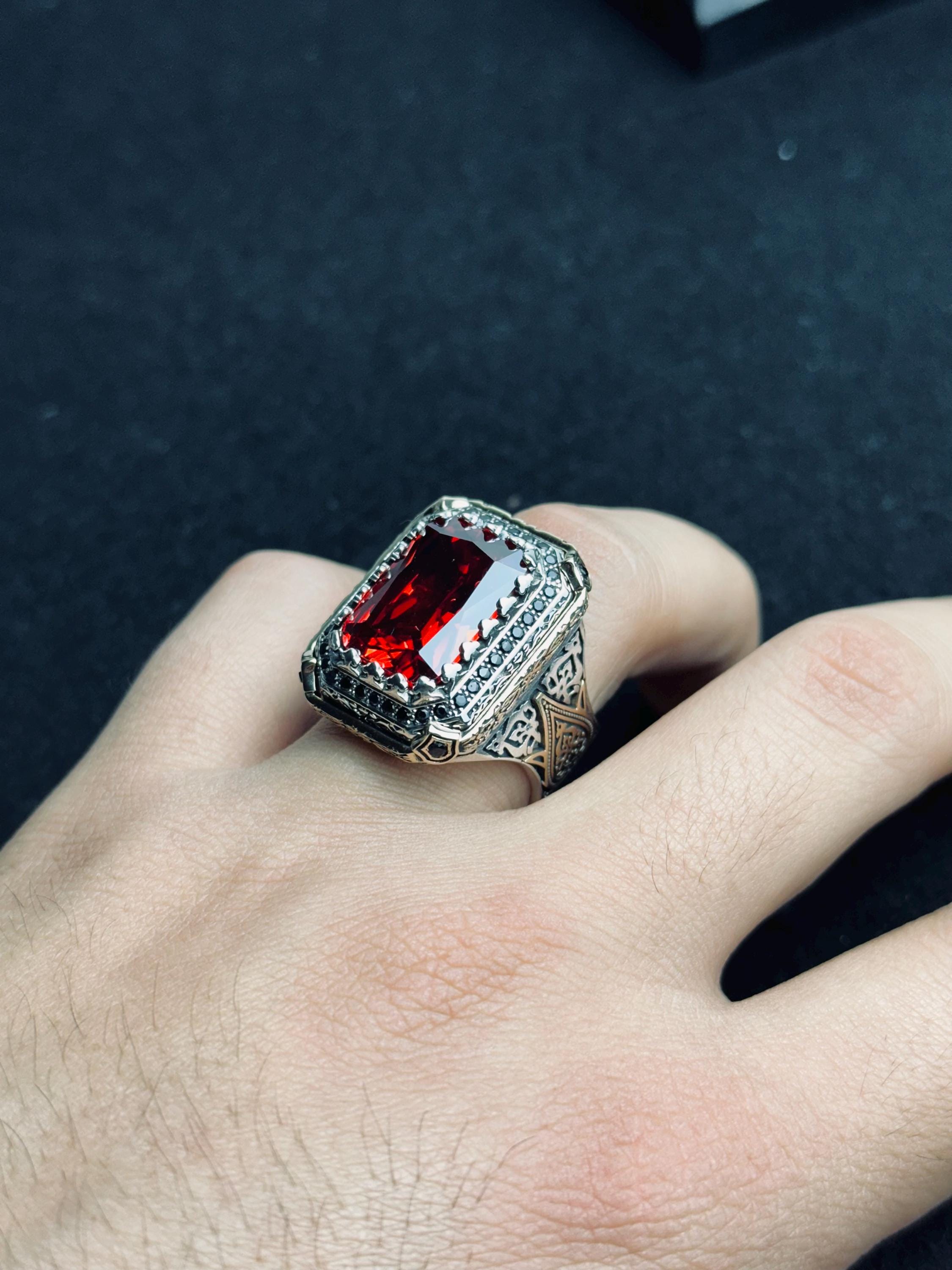 Ruby Statement Ring: Bold Square Red Gemstone (Sterling Silver)